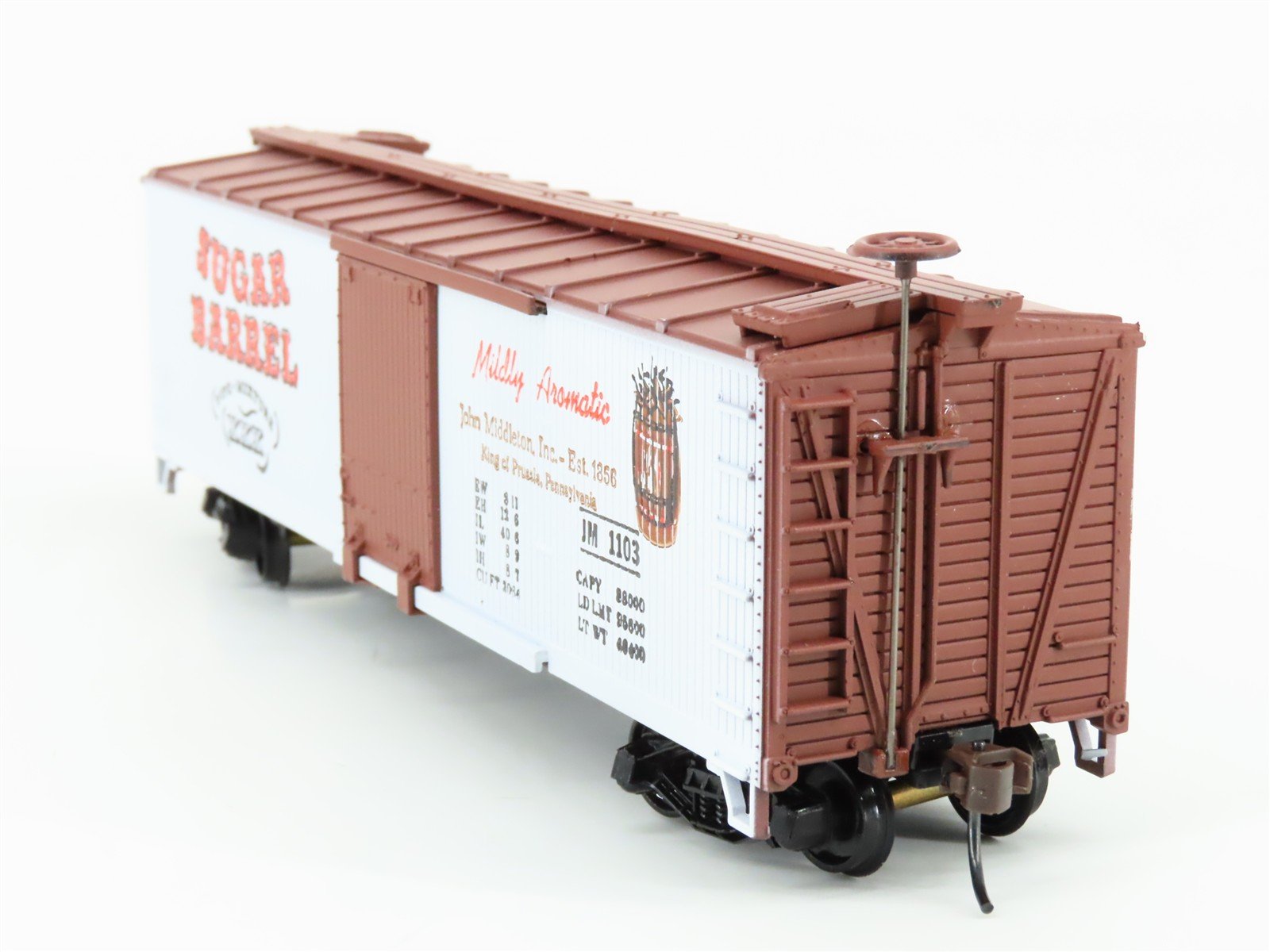 HO Scale Train-Miniature 2716 JM Sugar Barrel Pipe Tobacco 40' Box Car #1103