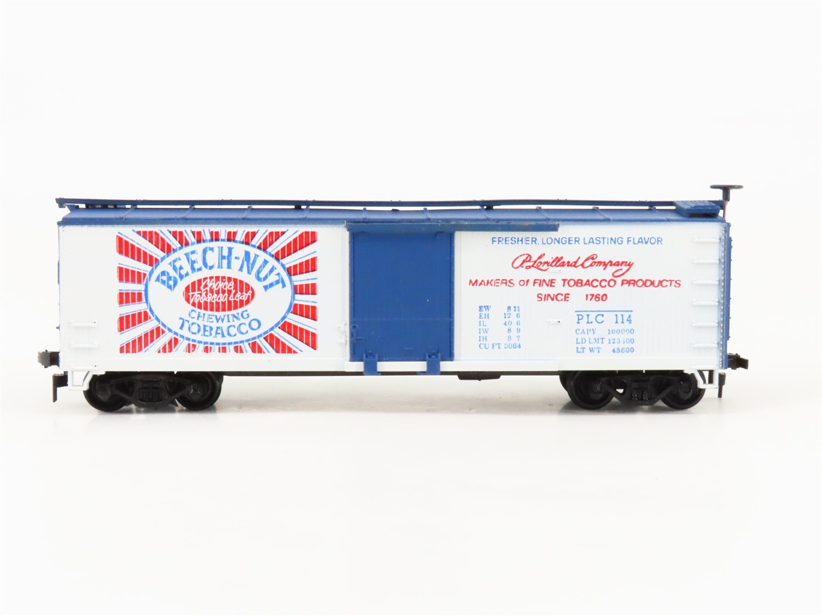 HO Train-Miniature PLC Beech Nut Chewing Tobacco 40' Single Door Box Car #114