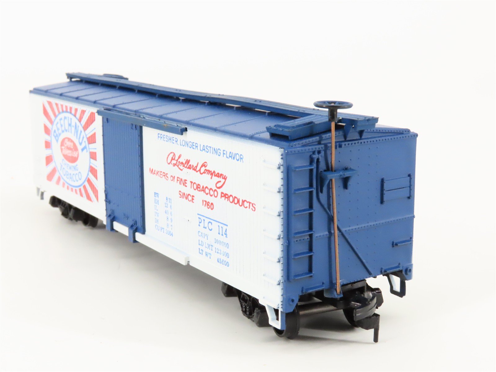 HO Train-Miniature PLC Beech Nut Chewing Tobacco 40' Single Door Box Car #114