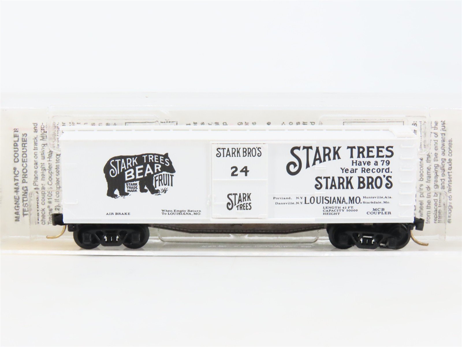 N Scale Micro-Trains MTL 42010 Stark Trees Bear Fruit 40' Wood Box Car #24