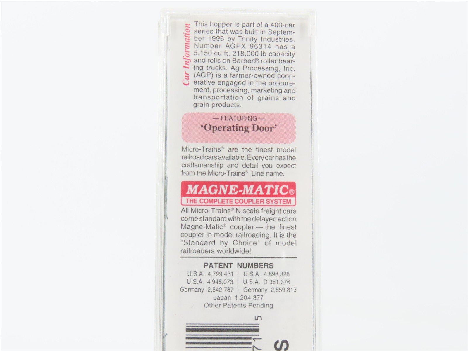 N Scale Micro-Trains MTL 93060 AGPX AG Processing 3-Bay Covered Hopper #96314