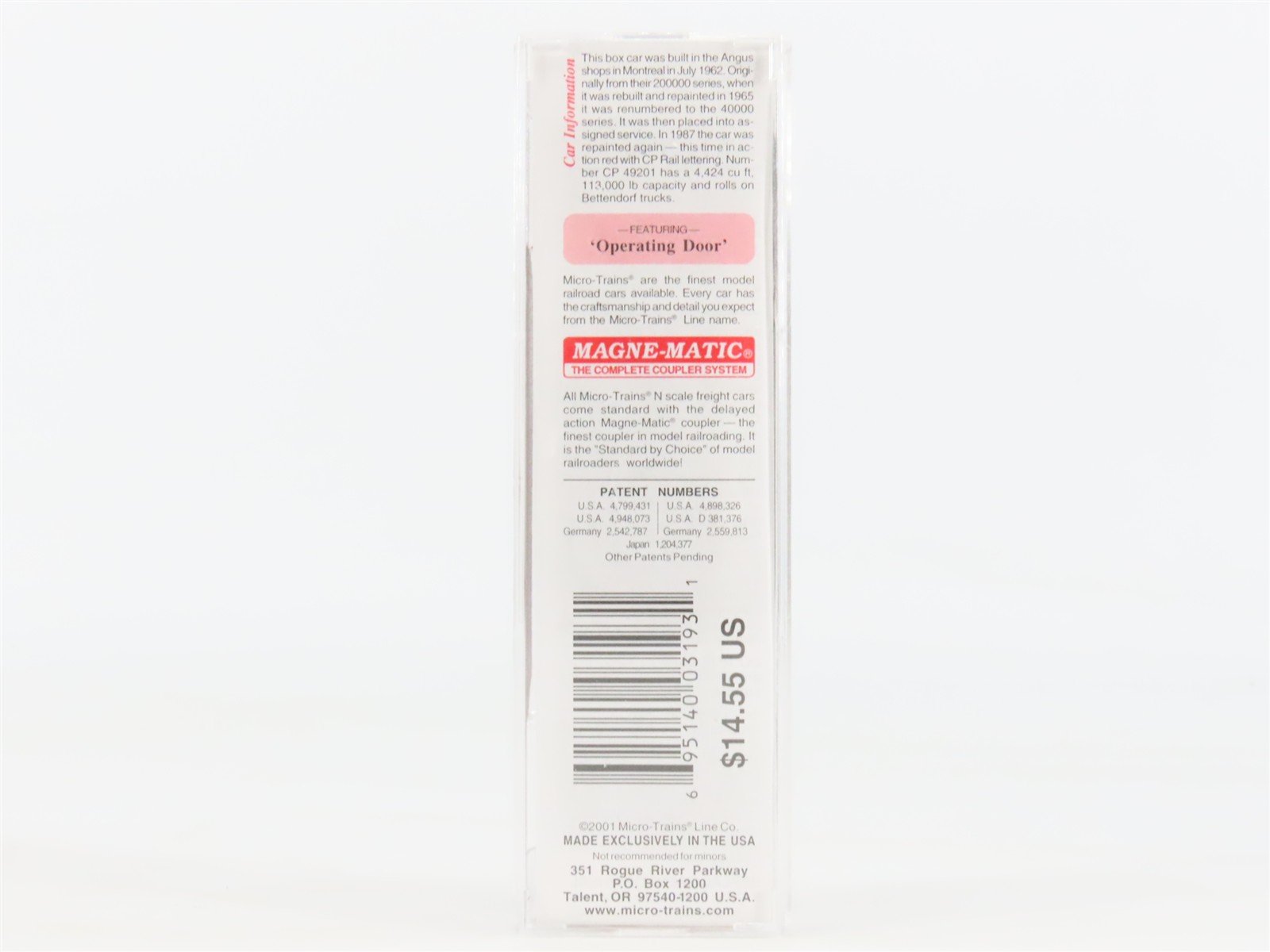 N Scale Micro-Trains MTL 33140 CP Canadian Pacific 50' Box Car #49201