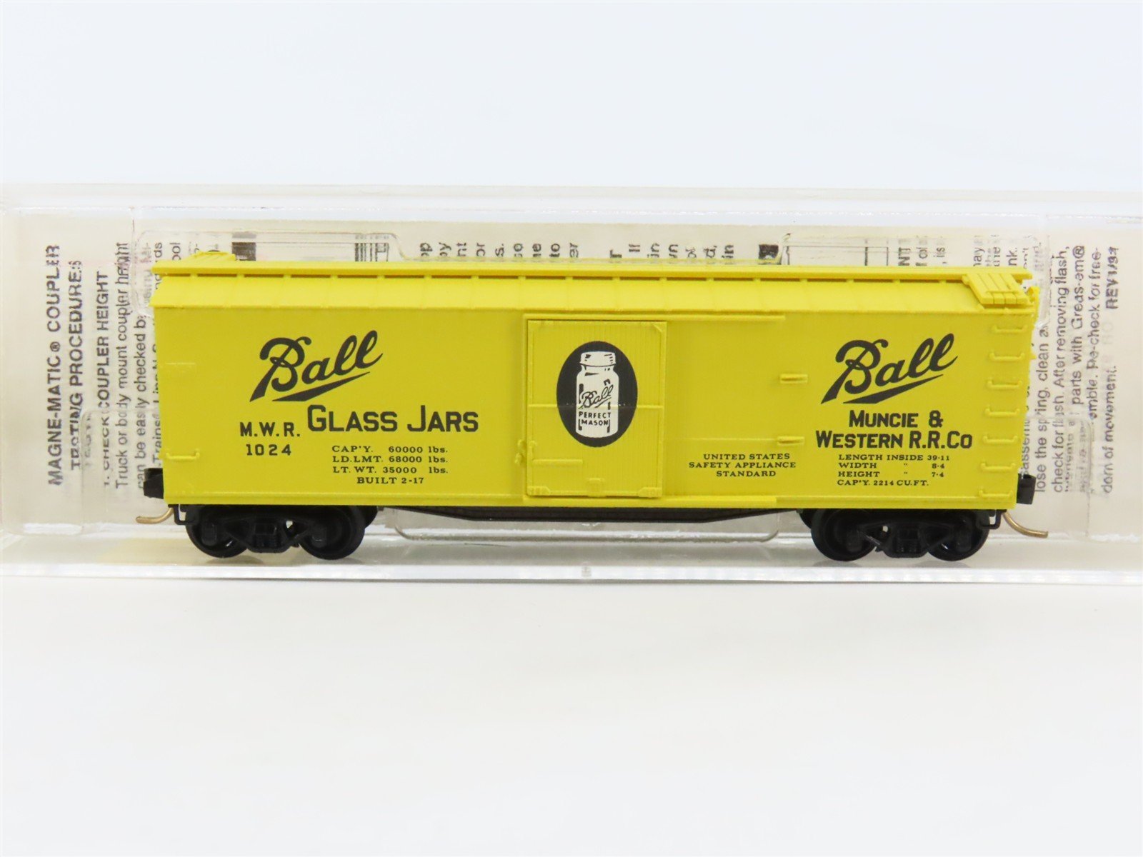 N Micro-Trains MTL 42030 MWR Muncie & Western/Ball Glass Jars 40' Box Car #1024