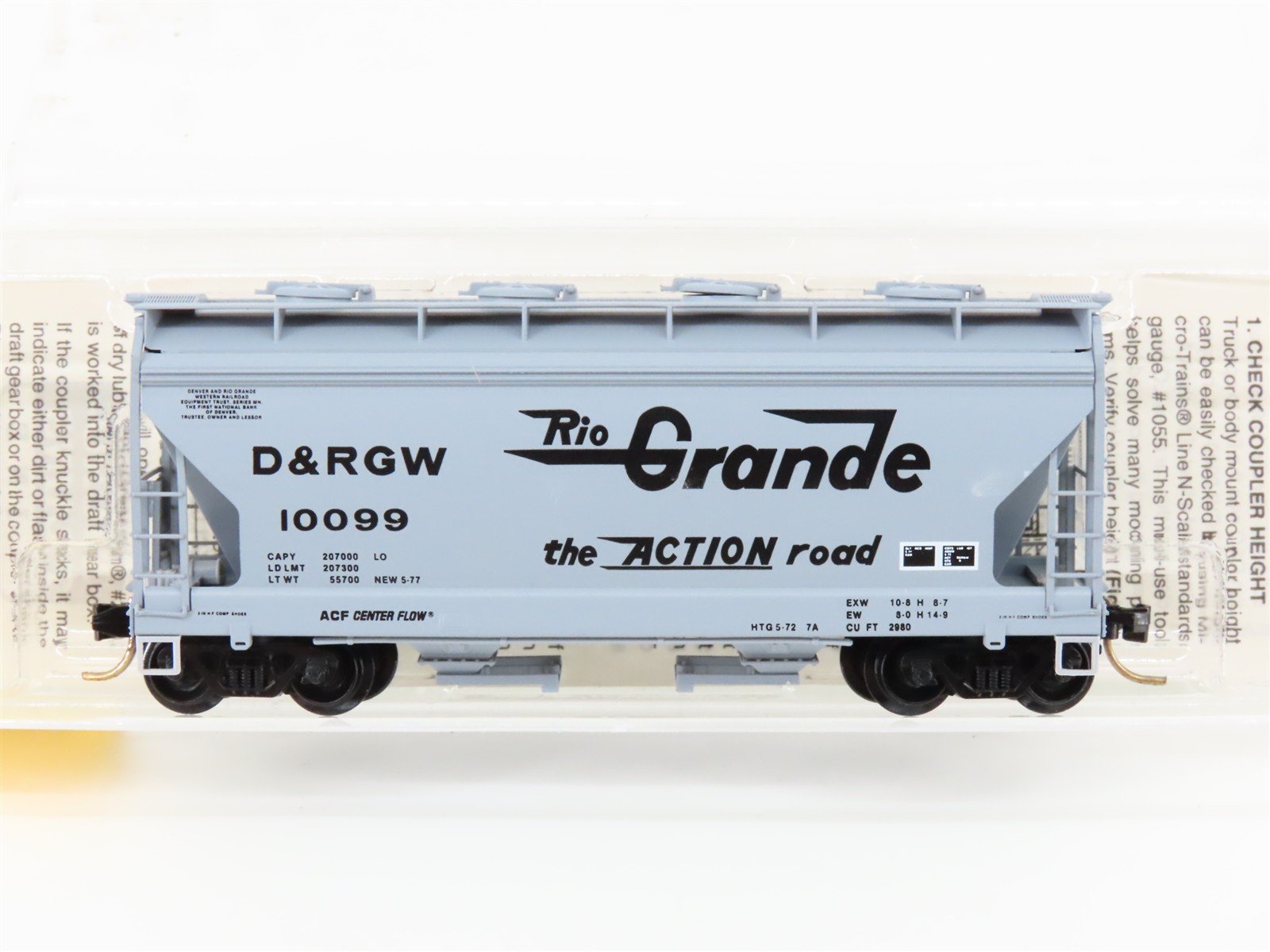 N Scale Micro-Trains MTL 92020 DRGW Rio Grande 2-Bay Covered Hopper #10099