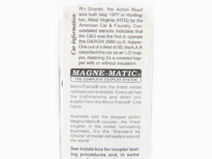N Scale Micro-Trains MTL 92020 DRGW Rio Grande 2-Bay Covered Hopper #10099