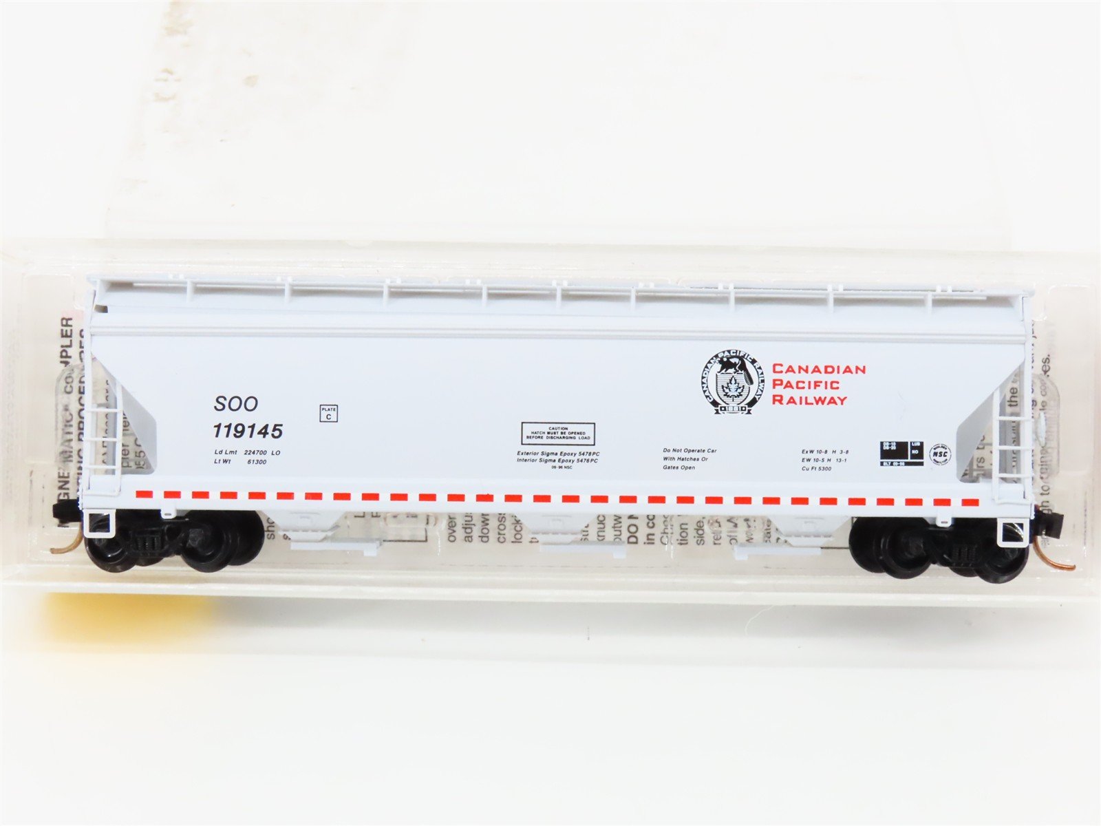 N Scale Micro-Trains MTL 94140 SOO Canadian Pacific 3-Bay Covered Hopper #119145