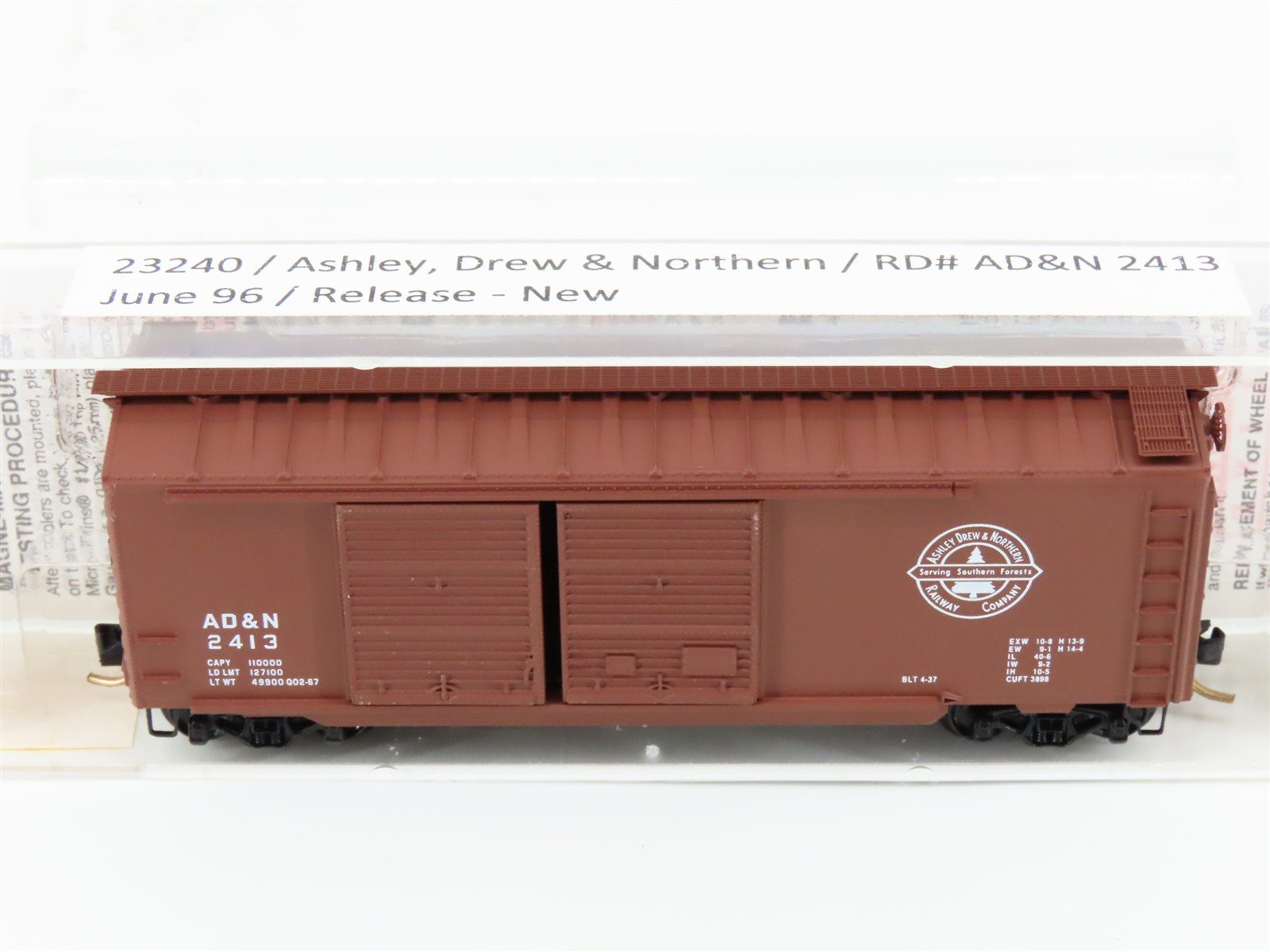 N Scale Micro-Trains MTL 23240 AD&N Ashley Drew Northern 40' Boxcar #2413