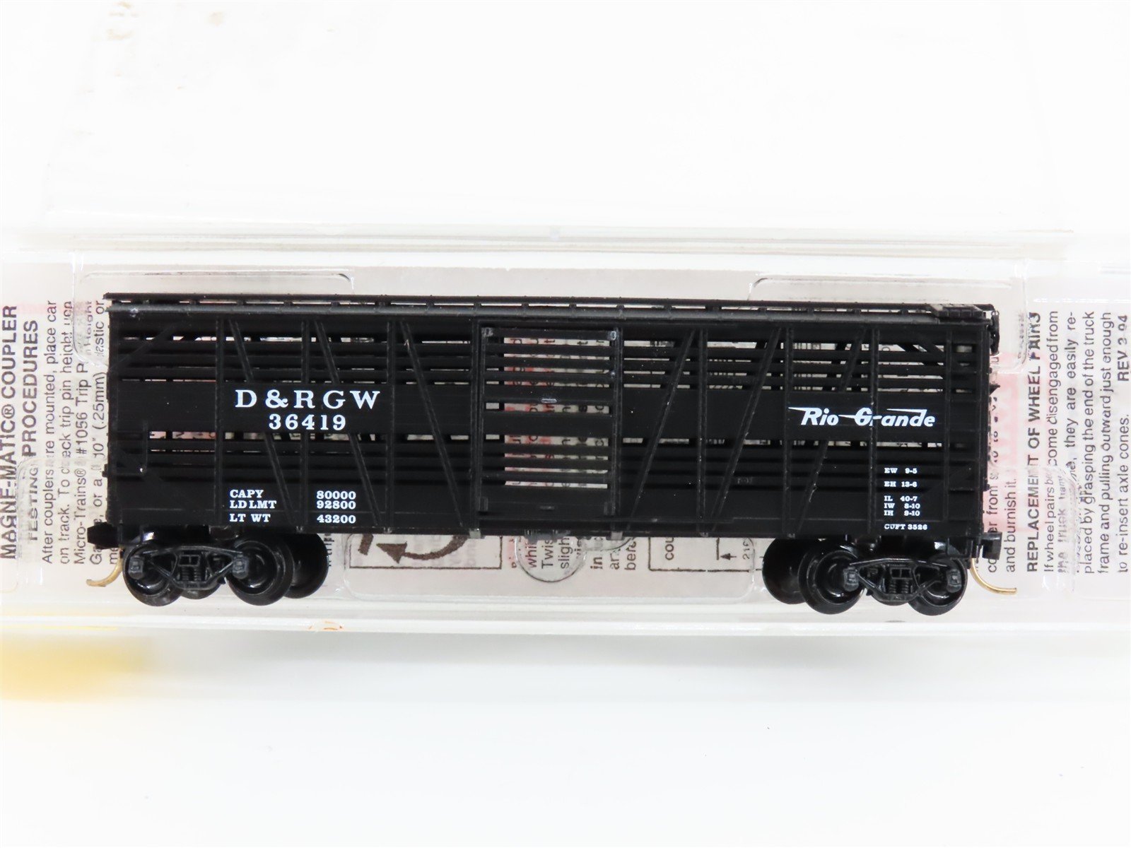 N Scale Micro-Trains MTL 35090 D&RGW Rio Grande 40' Despatch Stock Car #36419