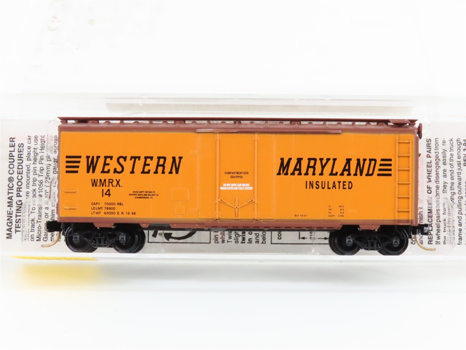 N Scale Micro-Trains MTL 21240 WMRX Western Maryland 40' Plug Door Box Car #14