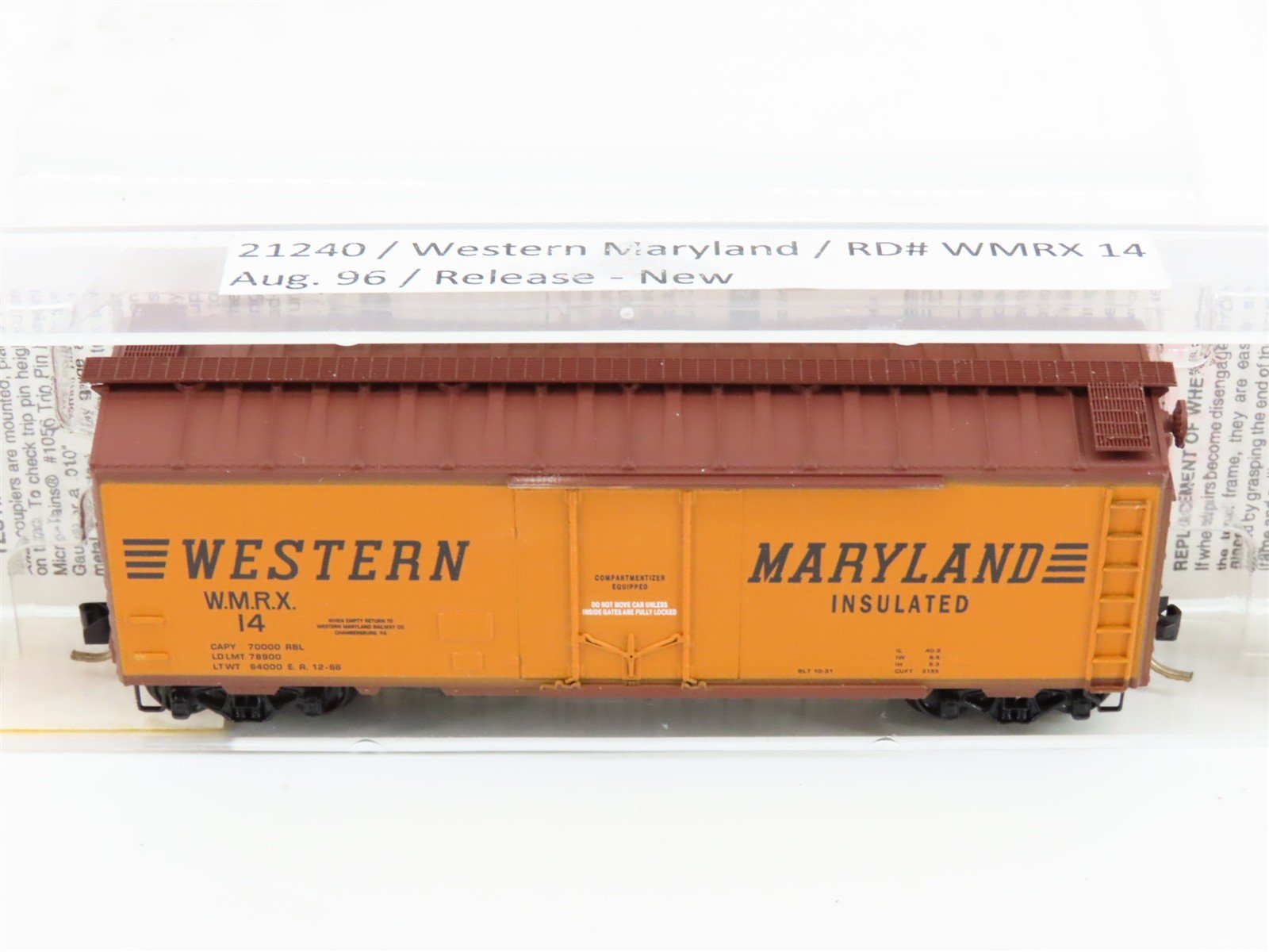 N Scale Micro-Trains MTL 21240 WMRX Western Maryland 40' Plug Door Box Car #14