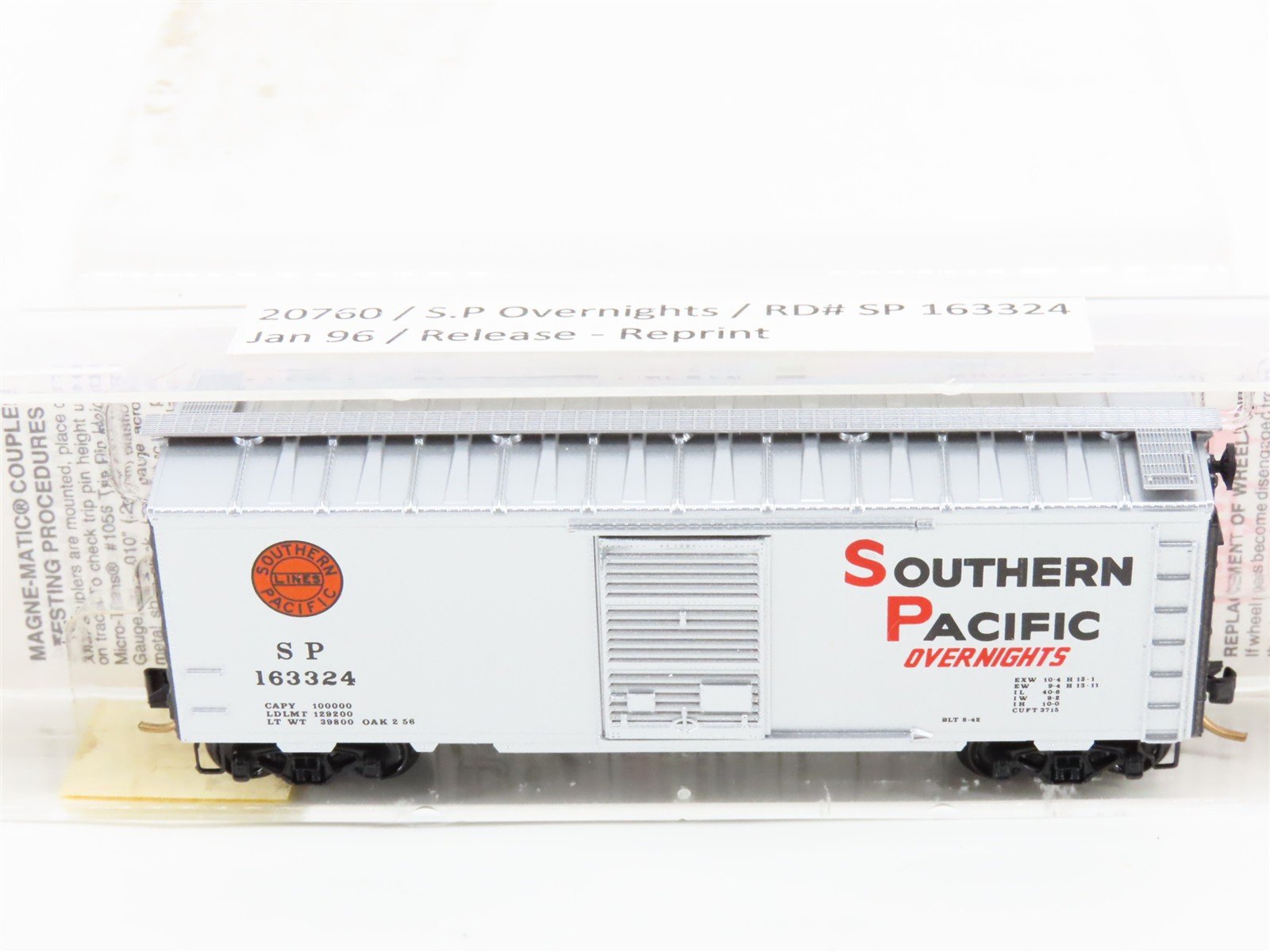 N Micro-Trains MTL 20760 SP Southern Pacific Overnights 40' Box Car #163324
