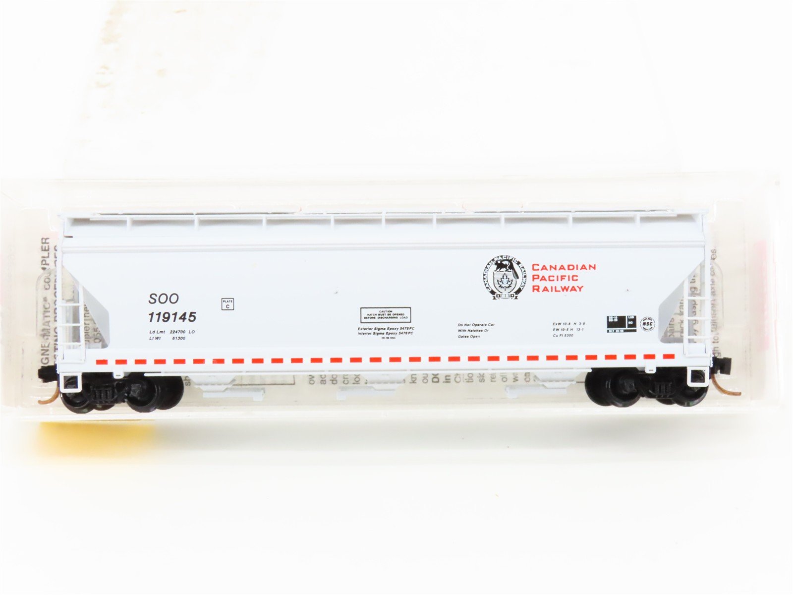 N Scale Micro-Trains MTL 94140 SOO Canadian Pacific 3-Bay Covered Hopper #119145