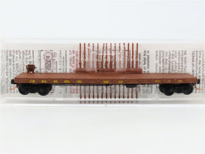 N Scale Micro-Trains MTL 44090 CB&Q Burlington Route 50' Flat Car #93374