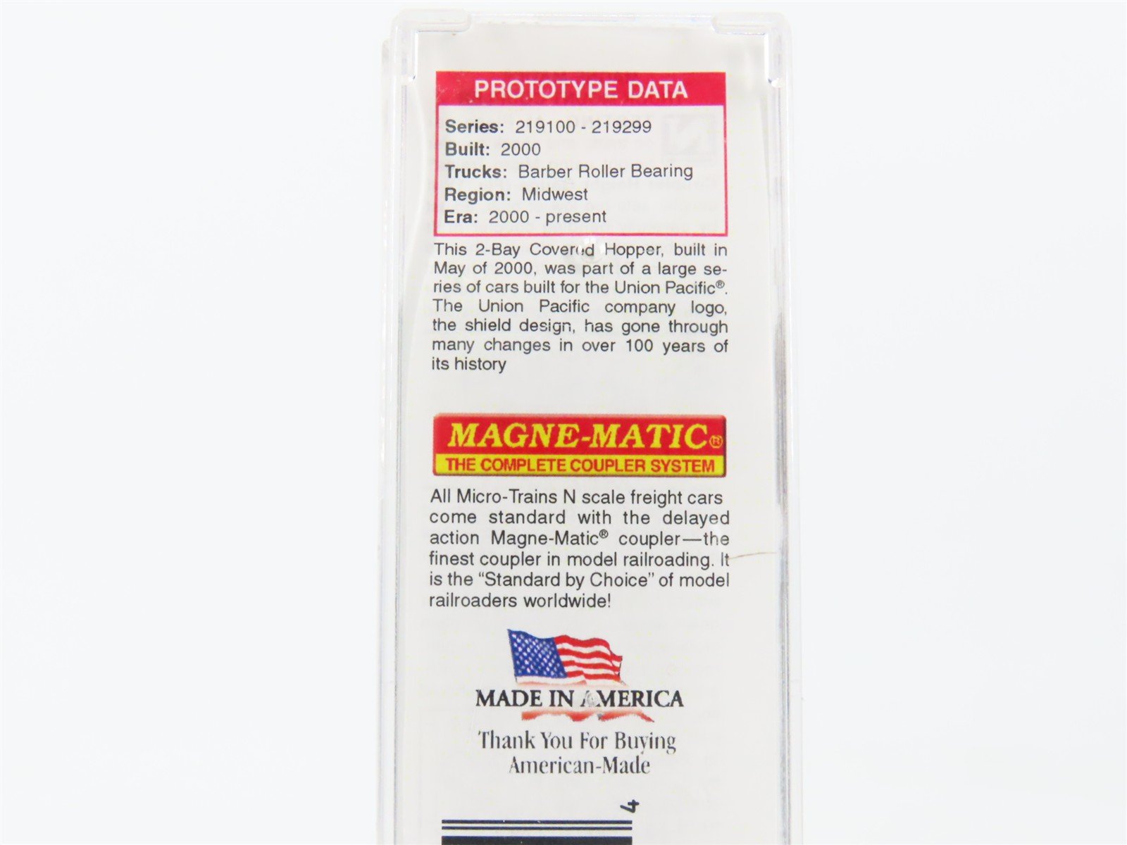N Scale Micro-Trains MTL 09200301 UP Union Pacific 2-Bay Covered Hopper #219227