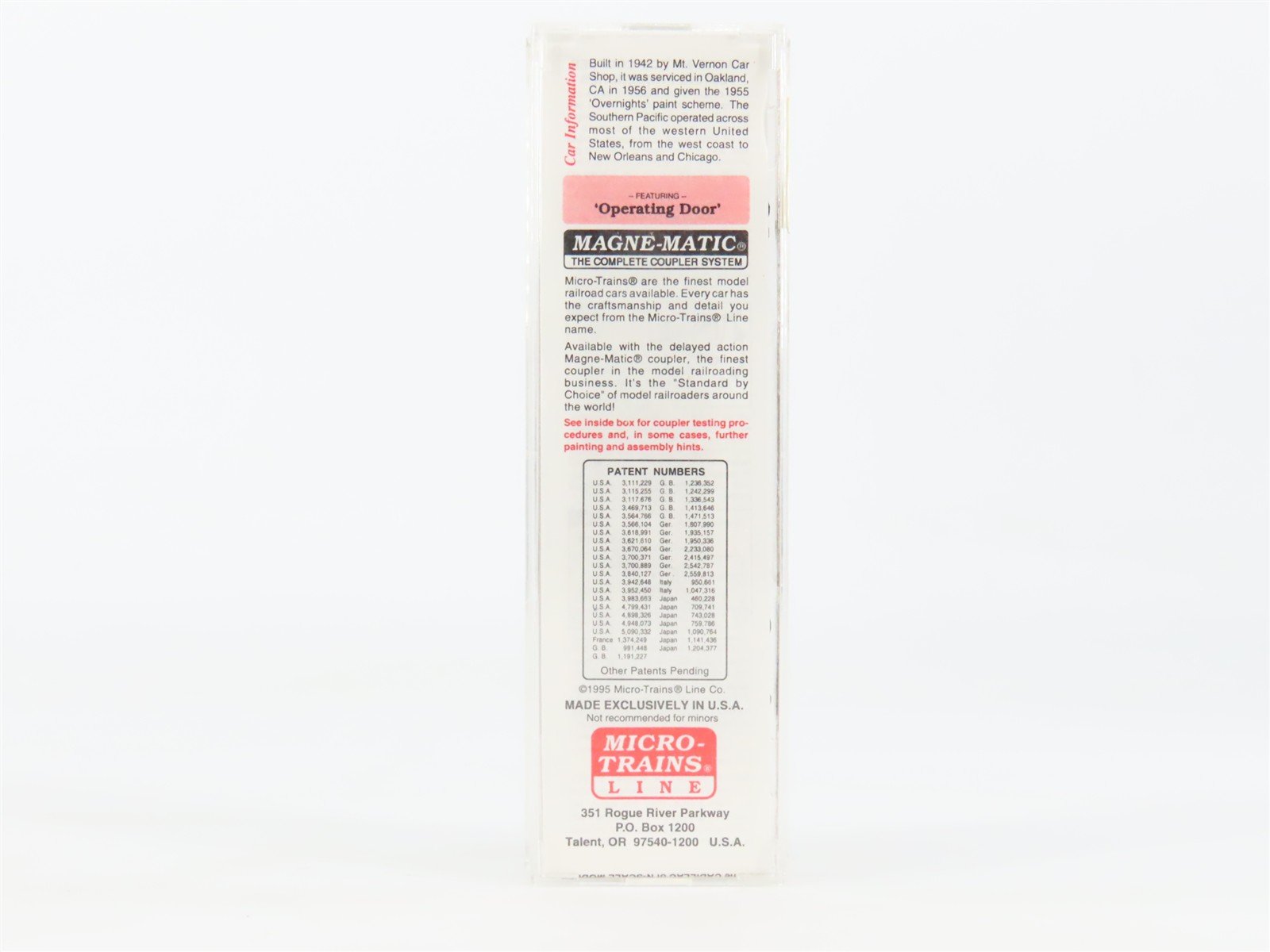 N Scale Micro-Trains MTL 20760 SP Southern Pacific Overnights Box Car #163324