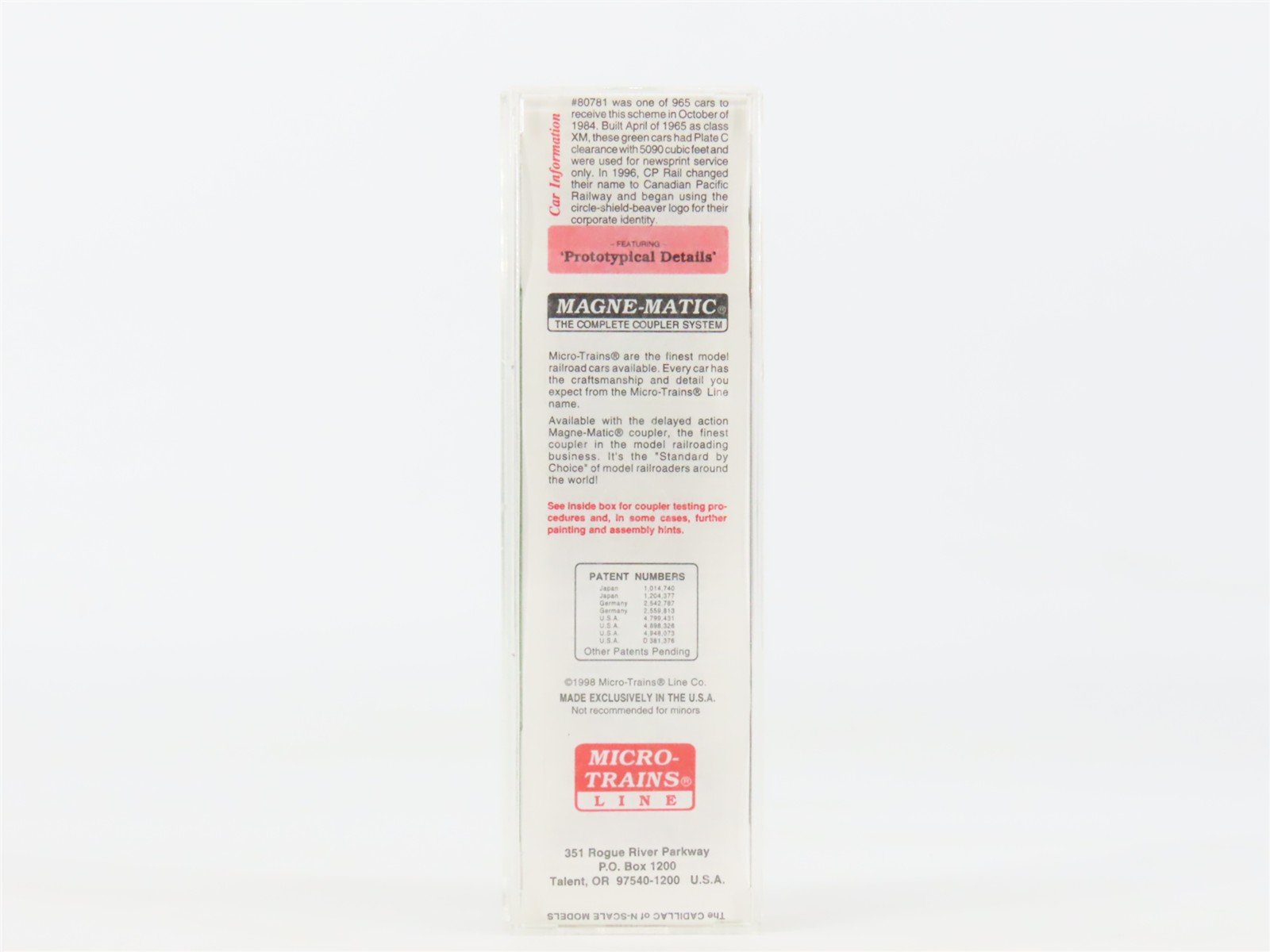 N Scale Micro-Trains MTL 38250 CP Rail 50' Plug Door Box Car #80781