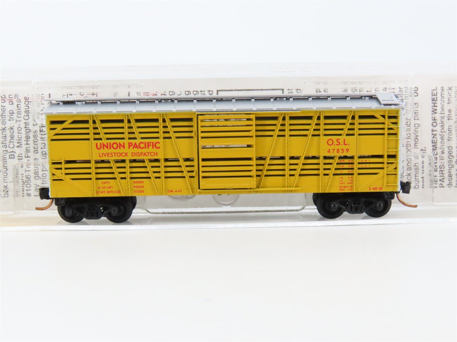 N Micro-Trains MTL 35010 OSL UP Union Pacific 40' Despatch Stock Car #47859