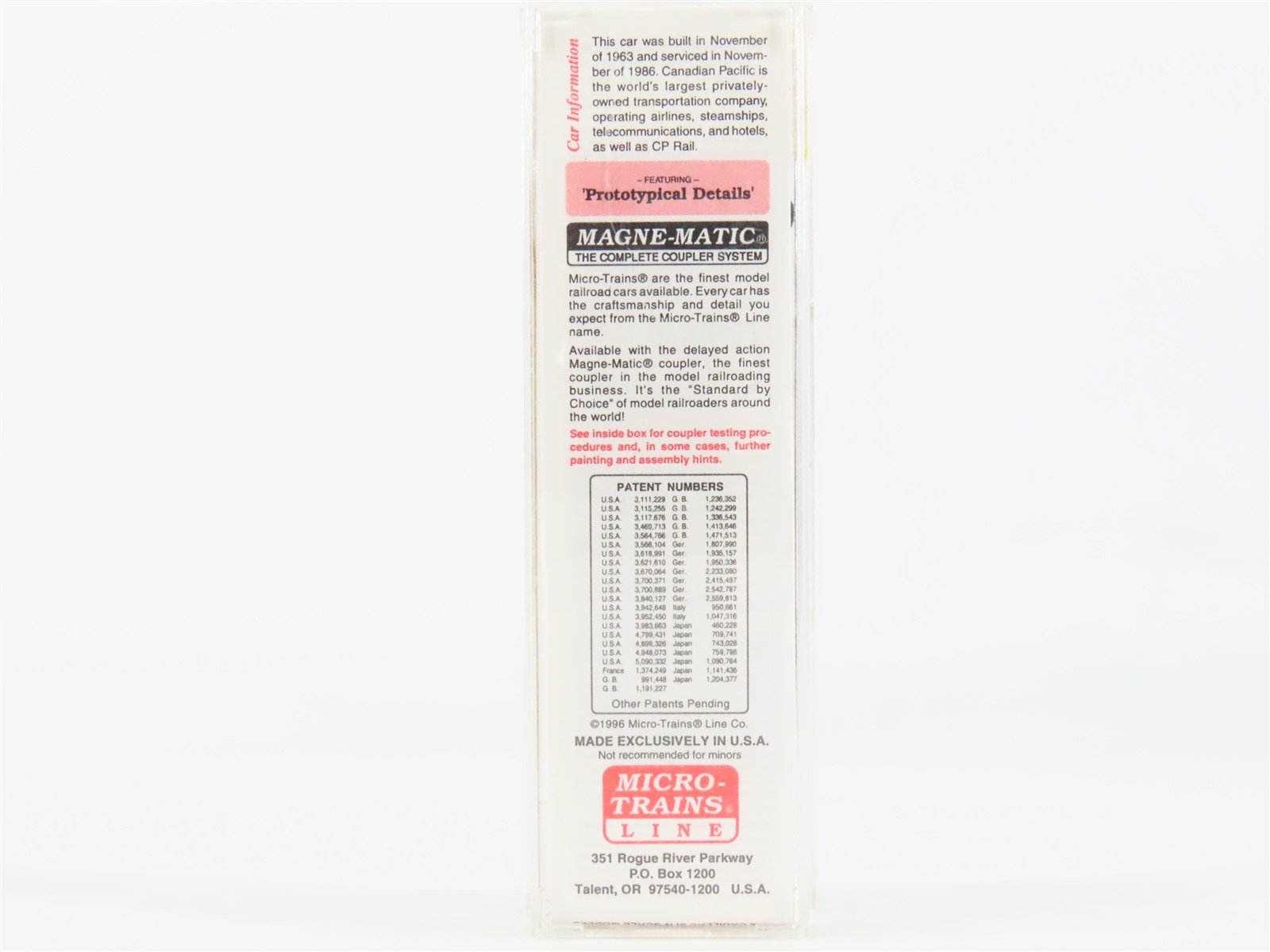 N Scale Micro-Trains MTL 74010 CP Rail 40' Plug Door Box Car #165204