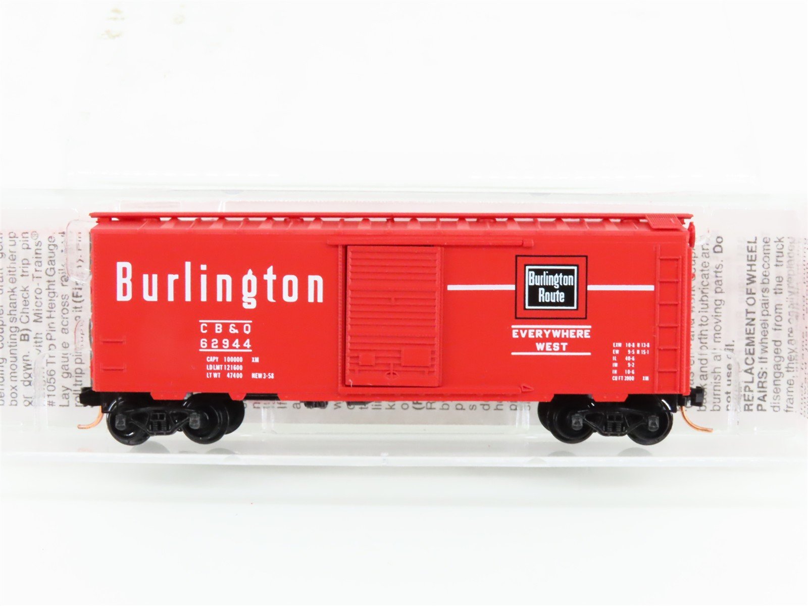 N Micro-Trains MTL 20170 CB&Q Burlington Route 40' Single Door Box Car #62944