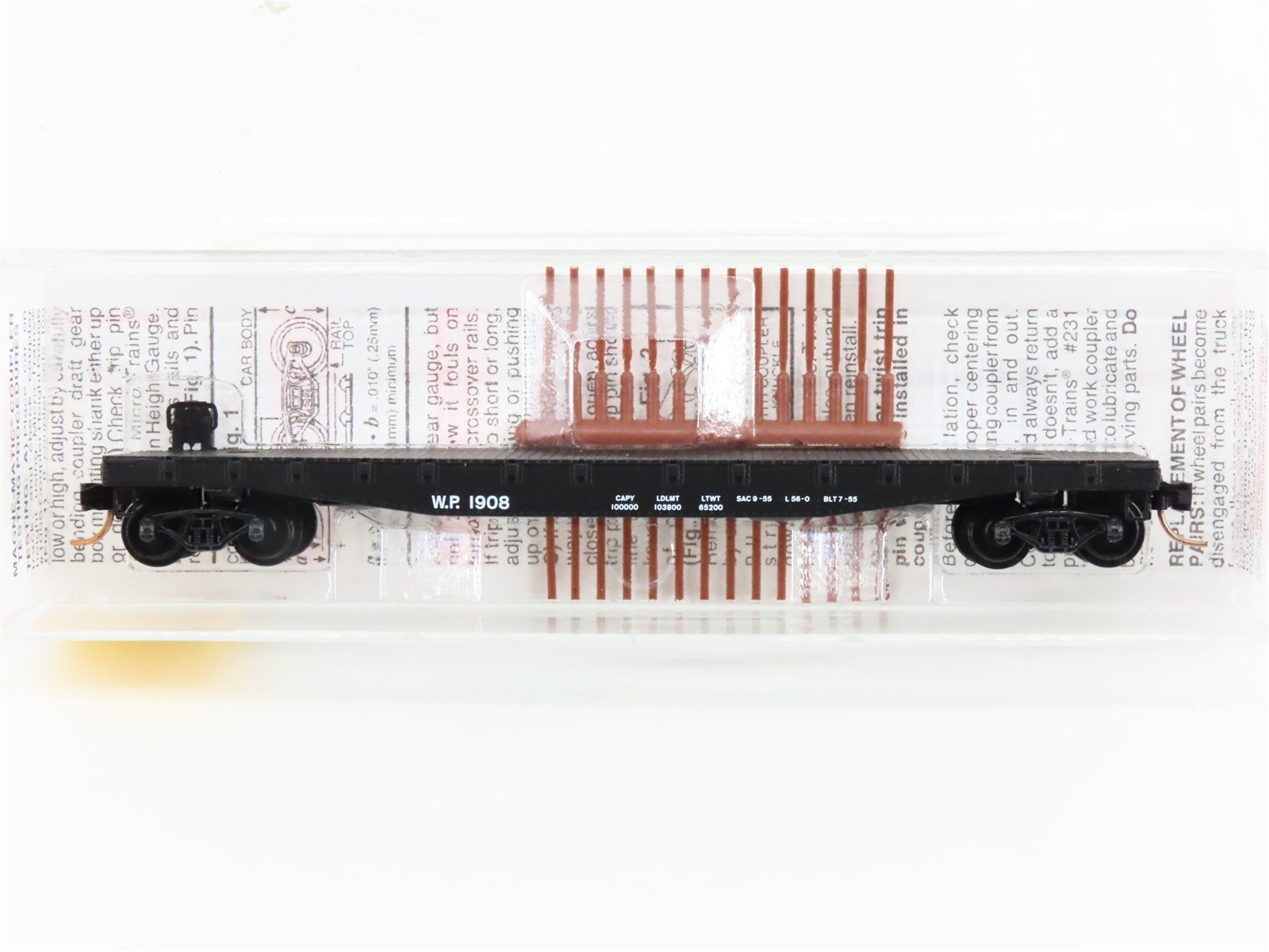 N Scale Micro-Trains MTL 45230 WP Western Pacific Railroad 50' Flat Car #1908
