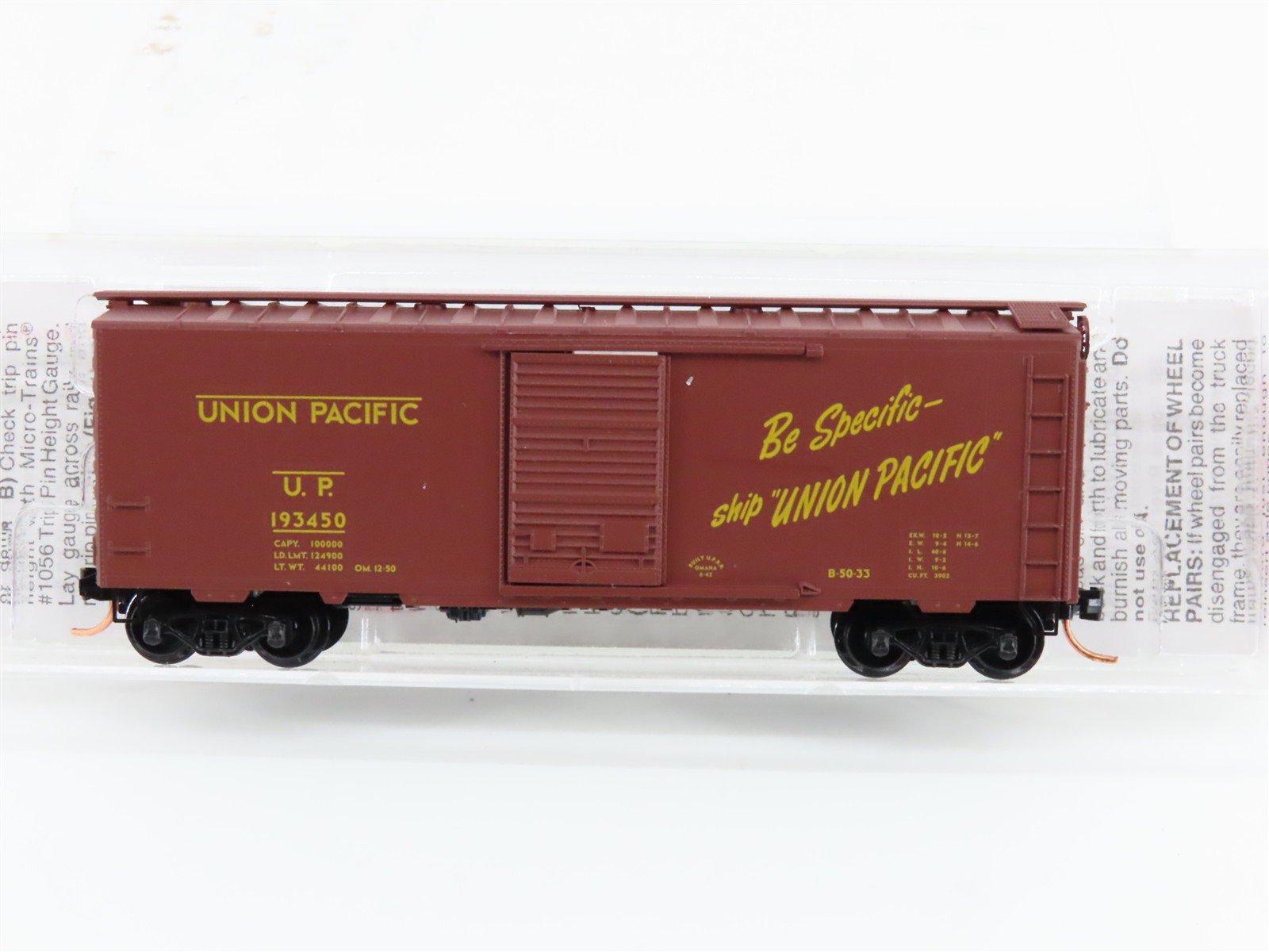 N Scale Micro-Trains MTL 20296 UP Union Pacific 40' Single Door Box Car #193450