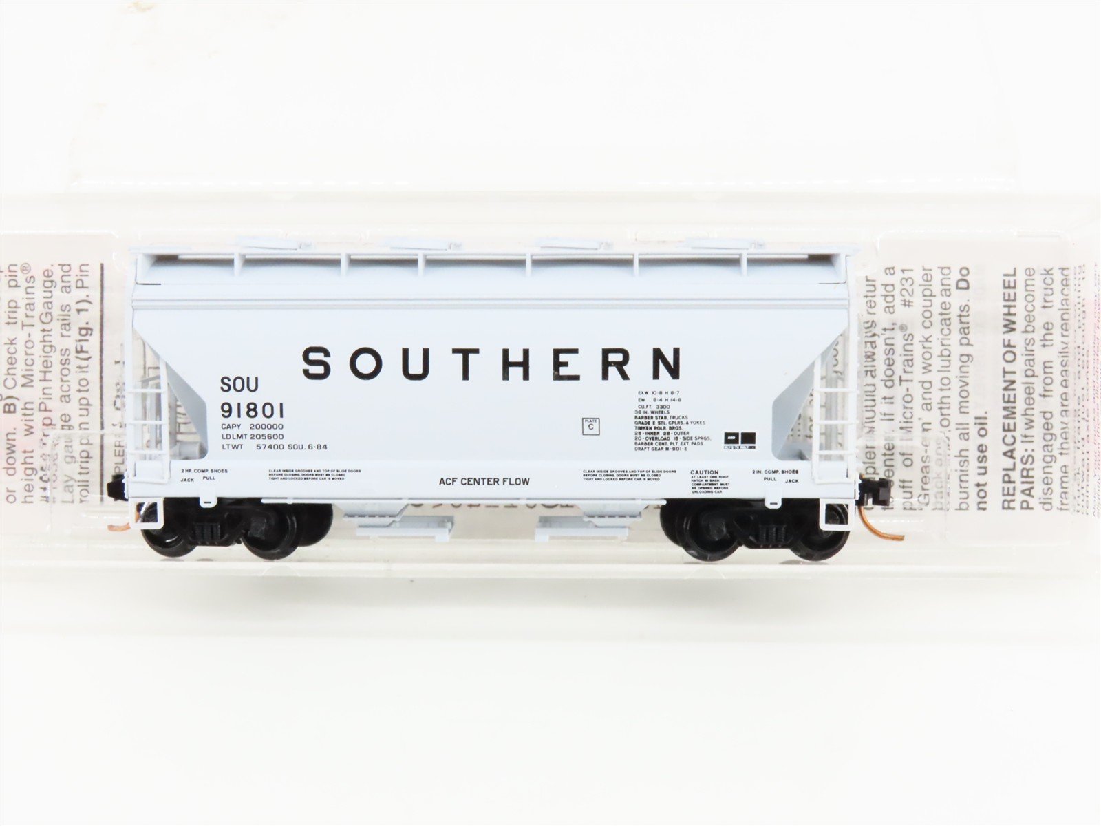 N Scale Micro-Trains MTL 92120 SOU Southern Railway 2-Bay Covered Hopper #91801