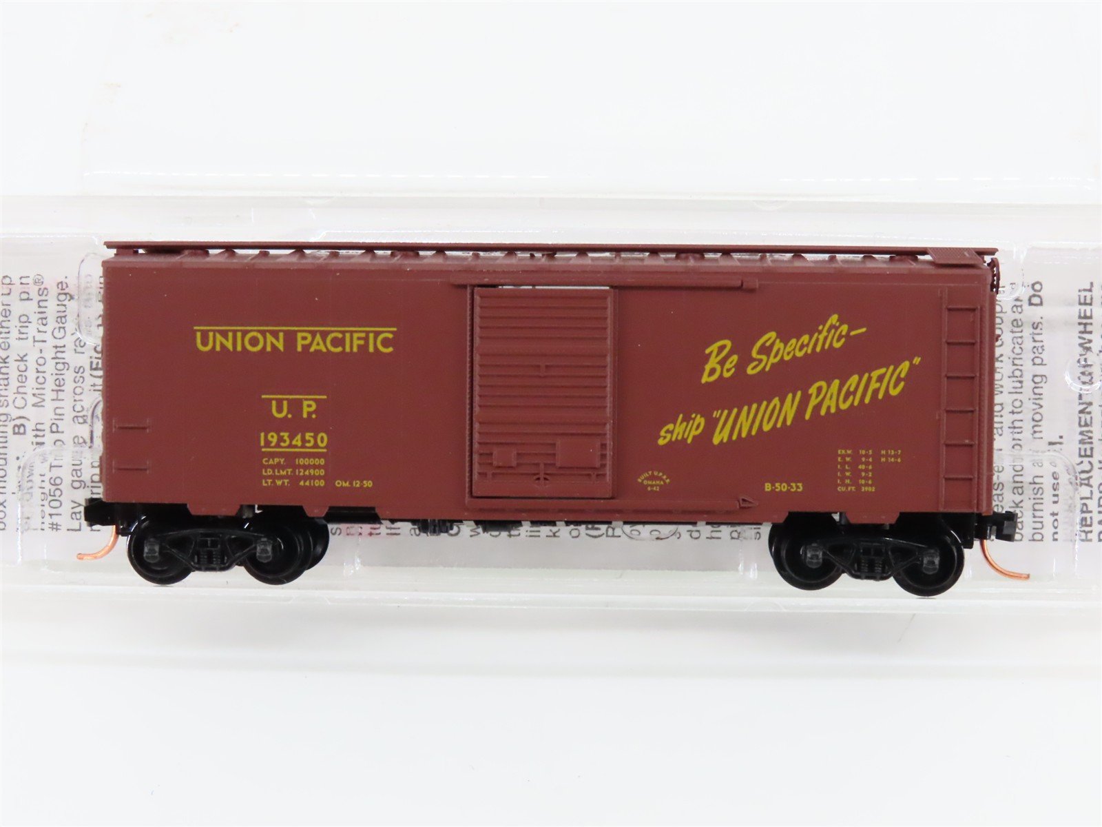 N Scale Micro-Trains MTL 20296 UP Union Pacific 40' Single Door Box Car #193450