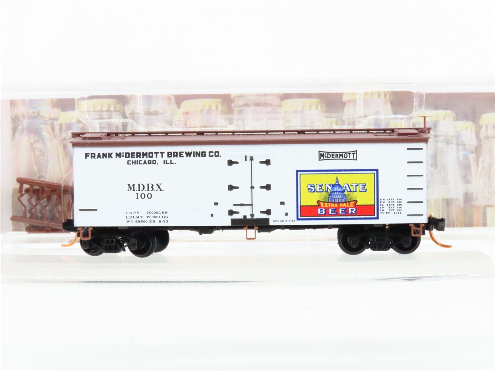 N Scale Micro-Trains MTL 05800546 MDBX Senate Brewing Co. 36' Wood Reefer #100