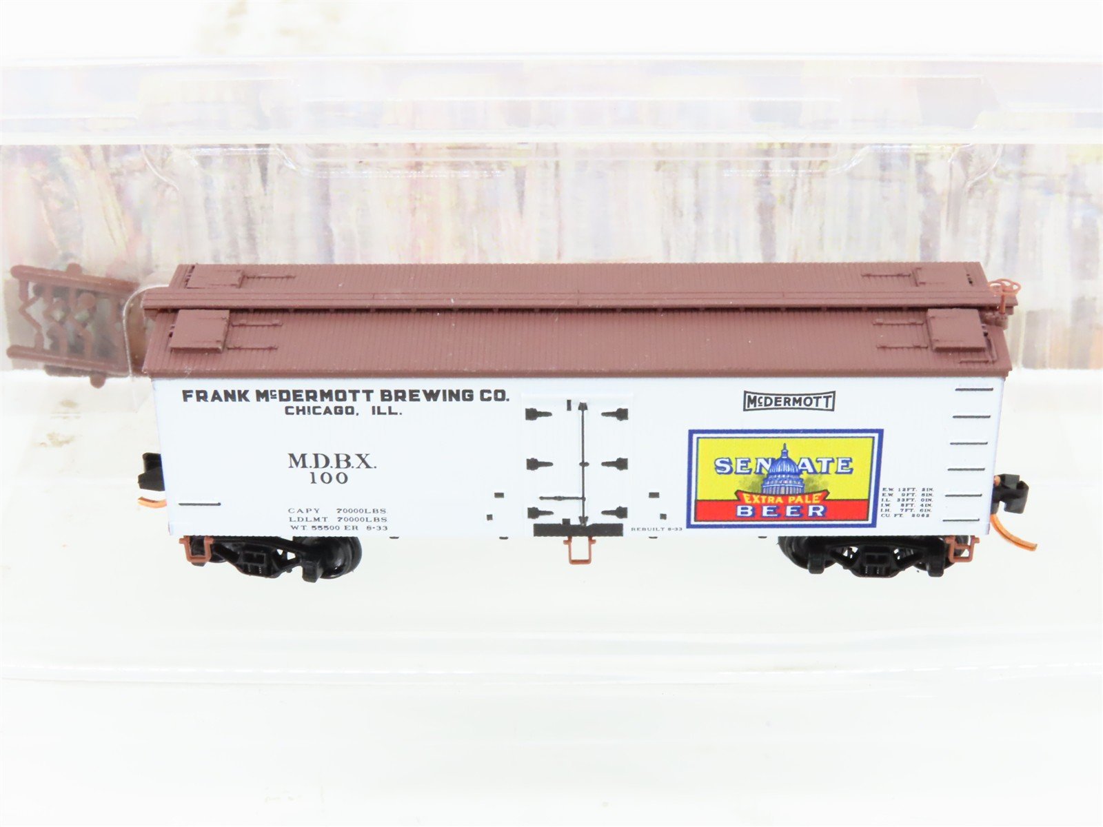 N Scale Micro-Trains MTL 05800546 MDBX Senate Brewing Co. 36' Wood Reefer #100