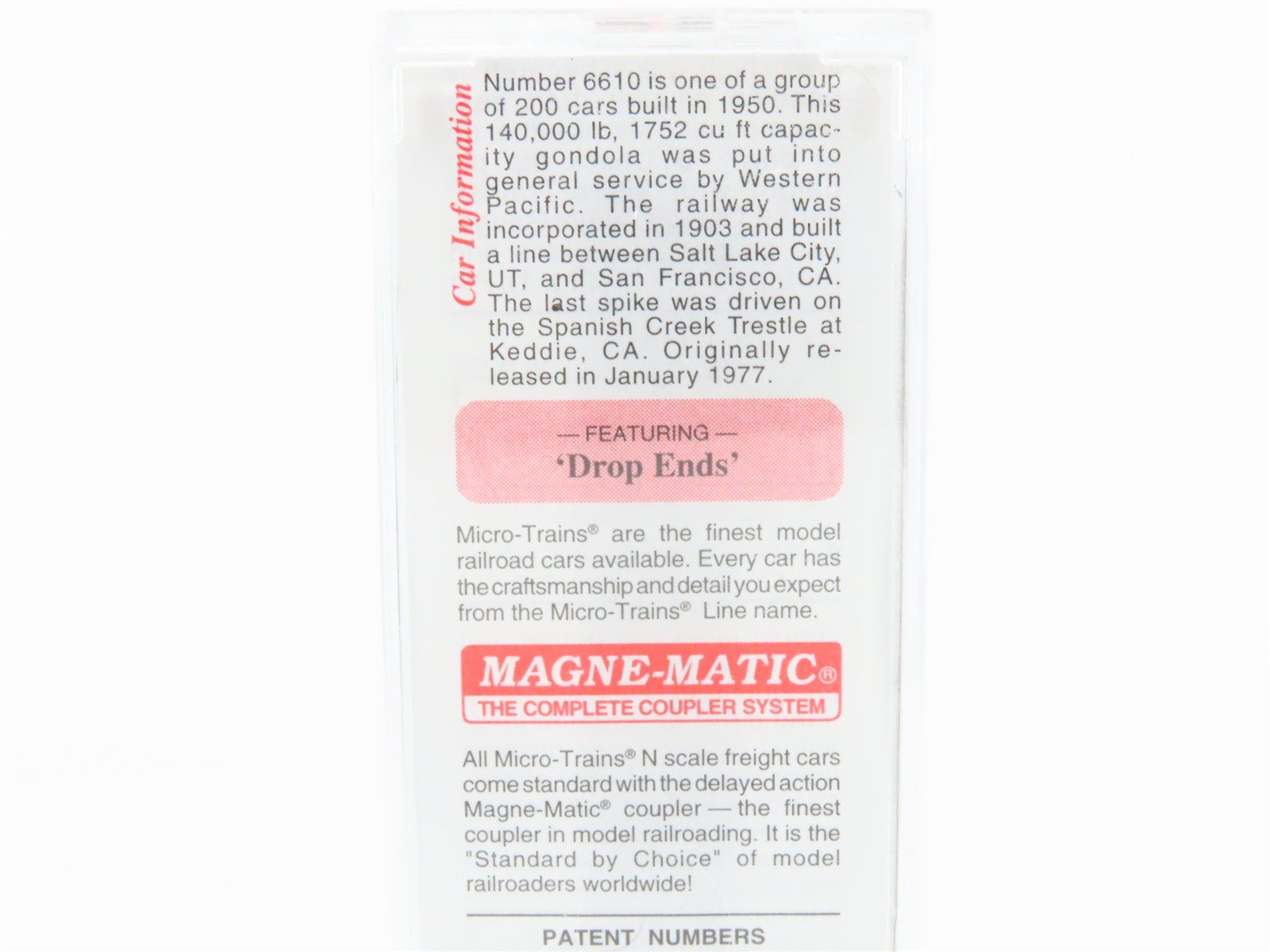 N Scale Micro-Trains MTL 46050 WP Western Pacific Railroad 50' Gondola #6610