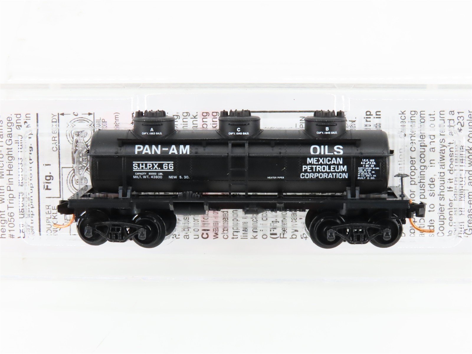 N Scale Micro-Trains MTL 06600030 SHPX Pan-Am Oils Triple Dome Tank Car #66