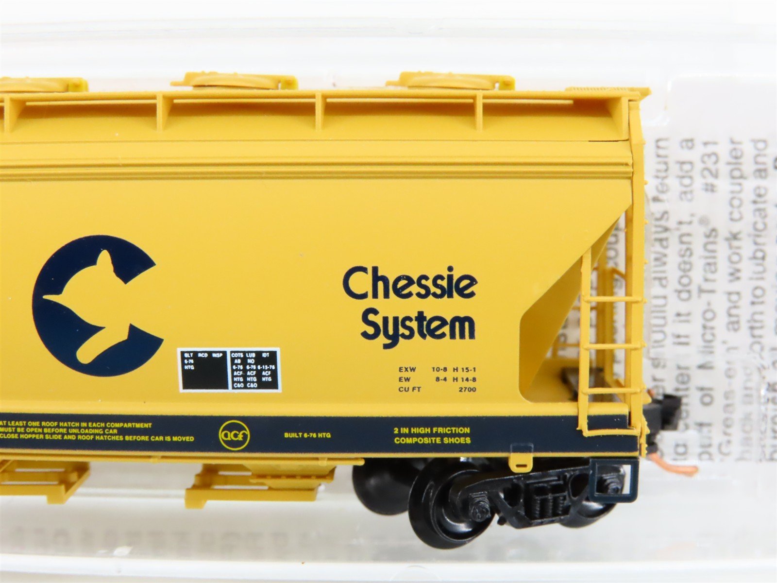 N Scale Micro-Trains MTL 92160 C&O Chessie System 2-Bay Covered Hopper #605527