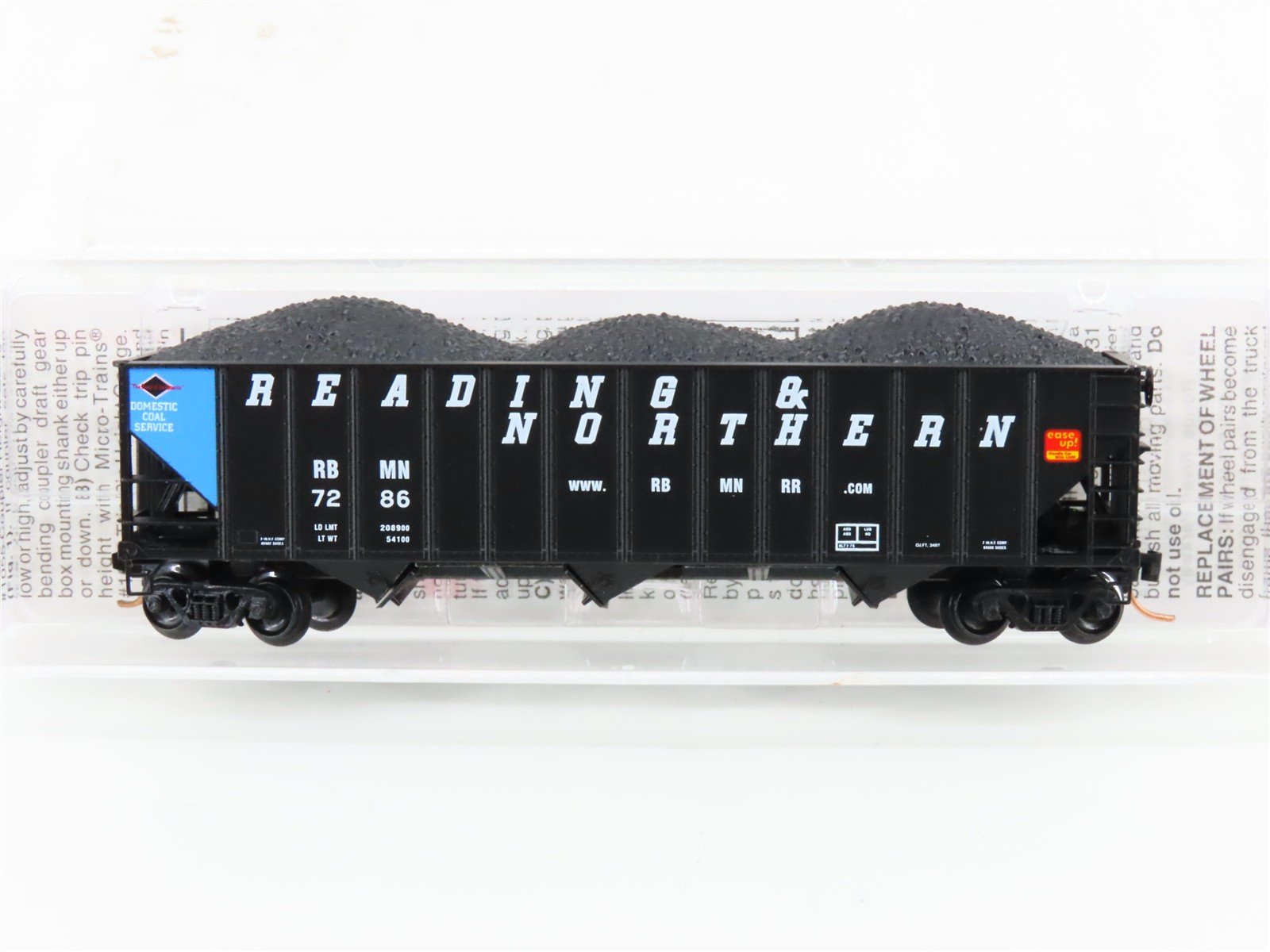 N Micro-Trains MTL 108080 RBMN Reading & Northern 3-Bay Hopper #7286 w/ Load