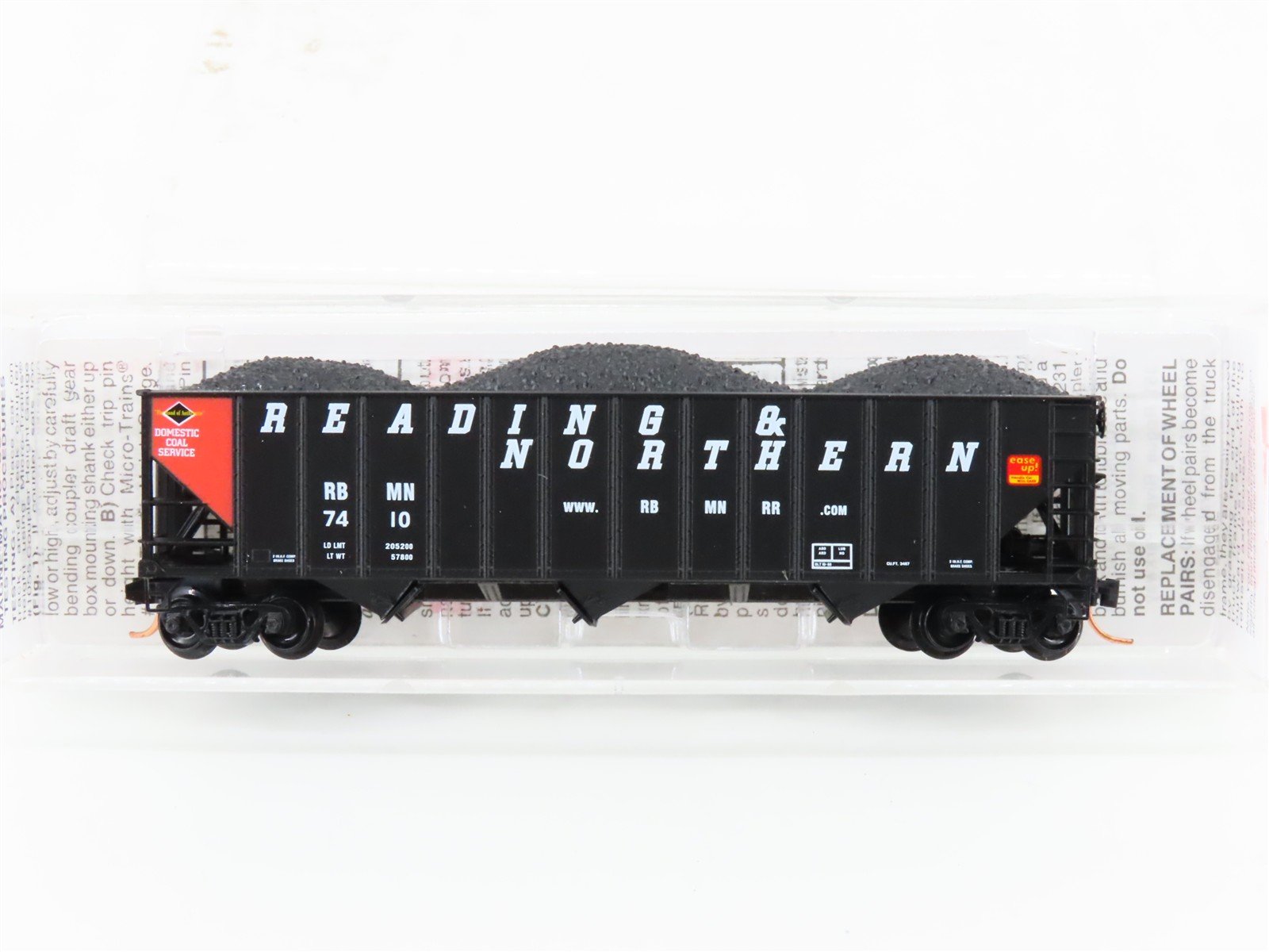 N Micro-Trains MTL 108090 RBMN Reading & Northern 3-Bay Hopper #7410 w/ Load