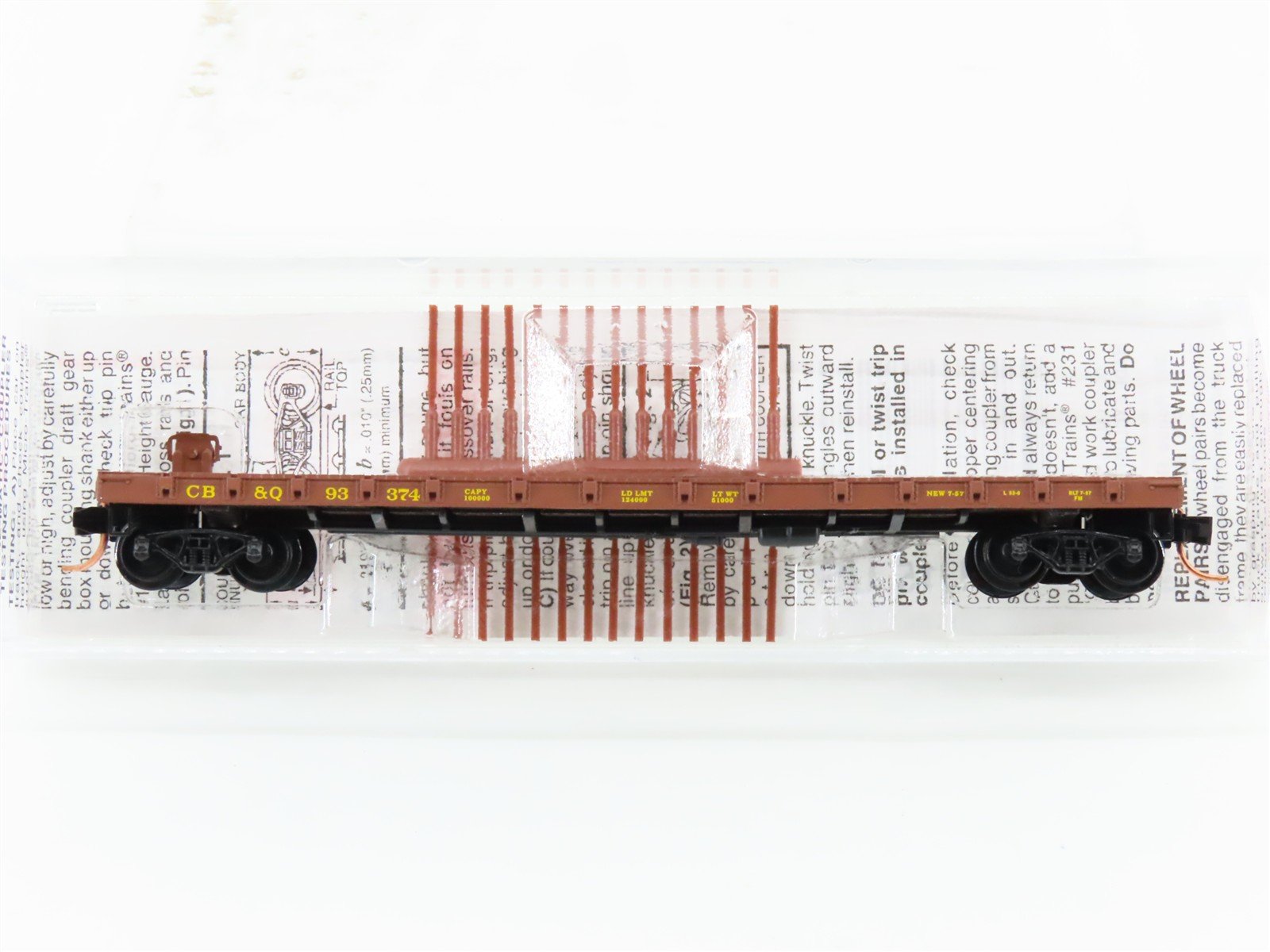 N Scale Micro-Trains MTL 44090 CB&Q Burlington Route 50' Flat Car #93374