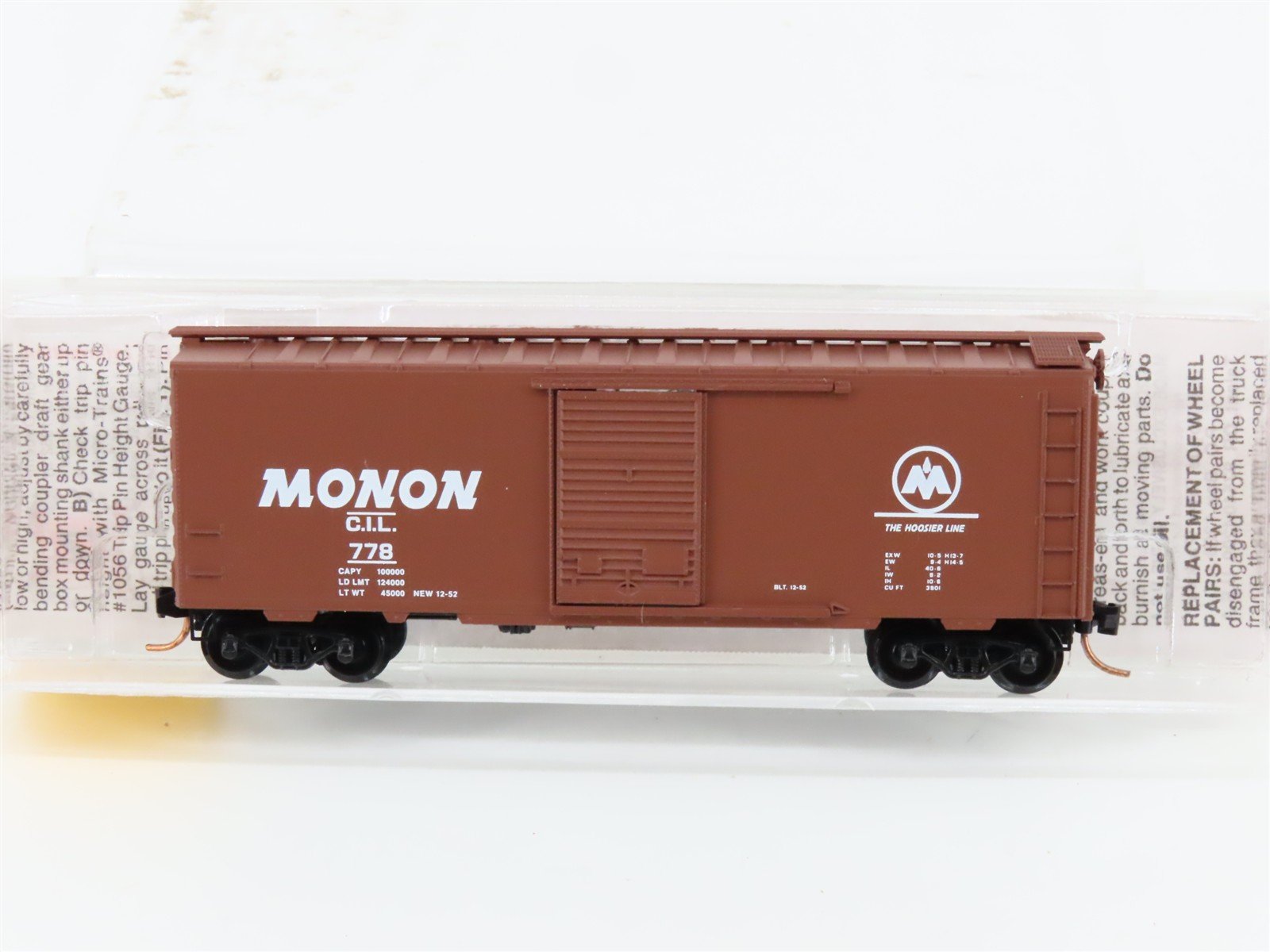 N Scale Micro-Trains MTL 20536 CIL Monon The Hoosier Line 40' Box Car #778