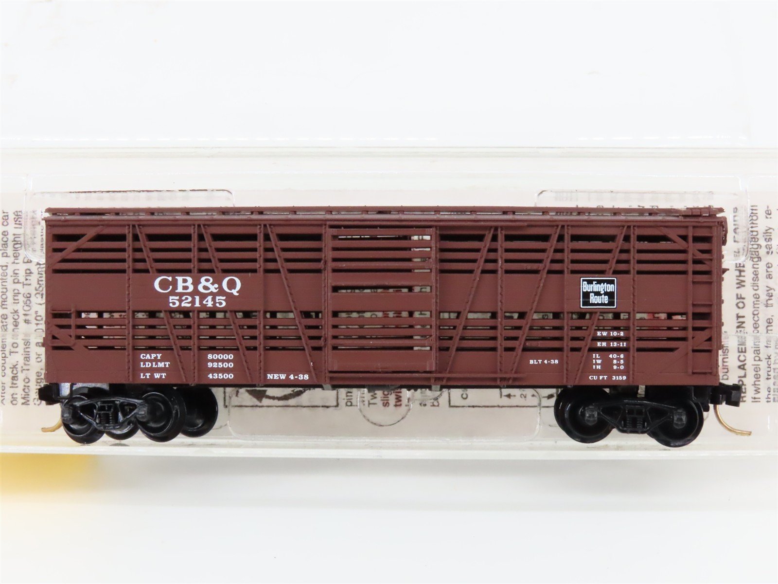 N Micro-Trains MTL 35130 CB&Q Burlington Route 40' Despatch Stock Car #52145