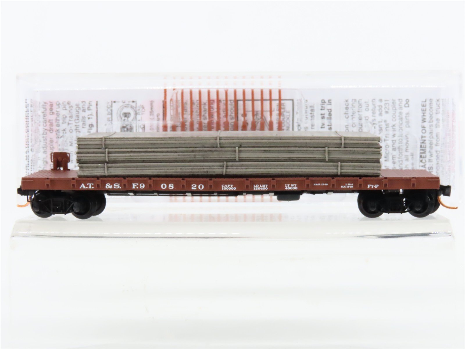N Micro-Trains MTL 04400061 ATSF Santa Fe 50' Flat Car 90820 w/Steel Plate Load