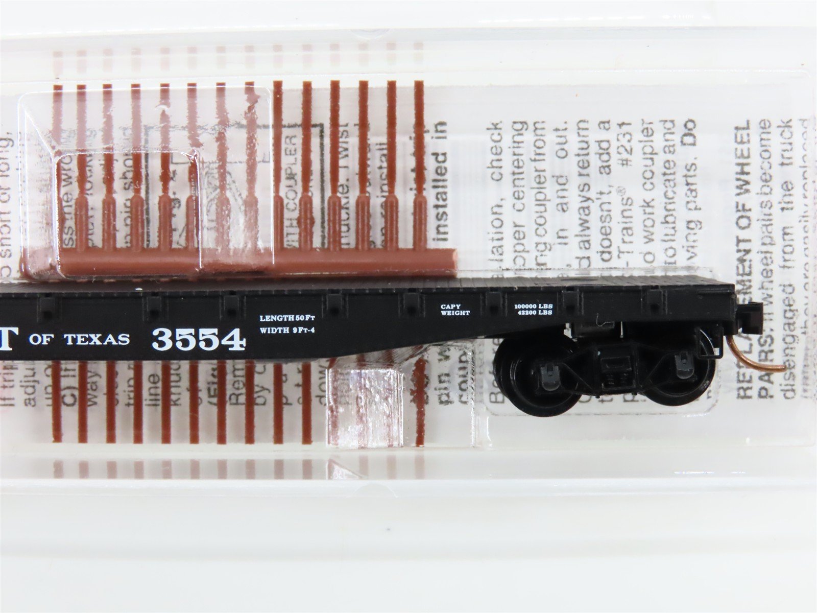N Scale Micro-Trains MTL 45240 MK&T Of Texas 50' Fishbelly Side Flat Car #3554