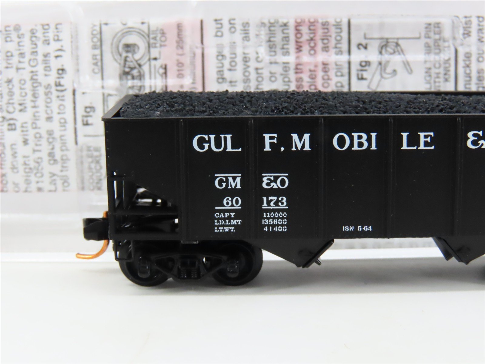 N Micro-Trains MTL 05600290 GM&O Gulf Mobile & Ohio 2-Bay Hopper #60173 w/ Load