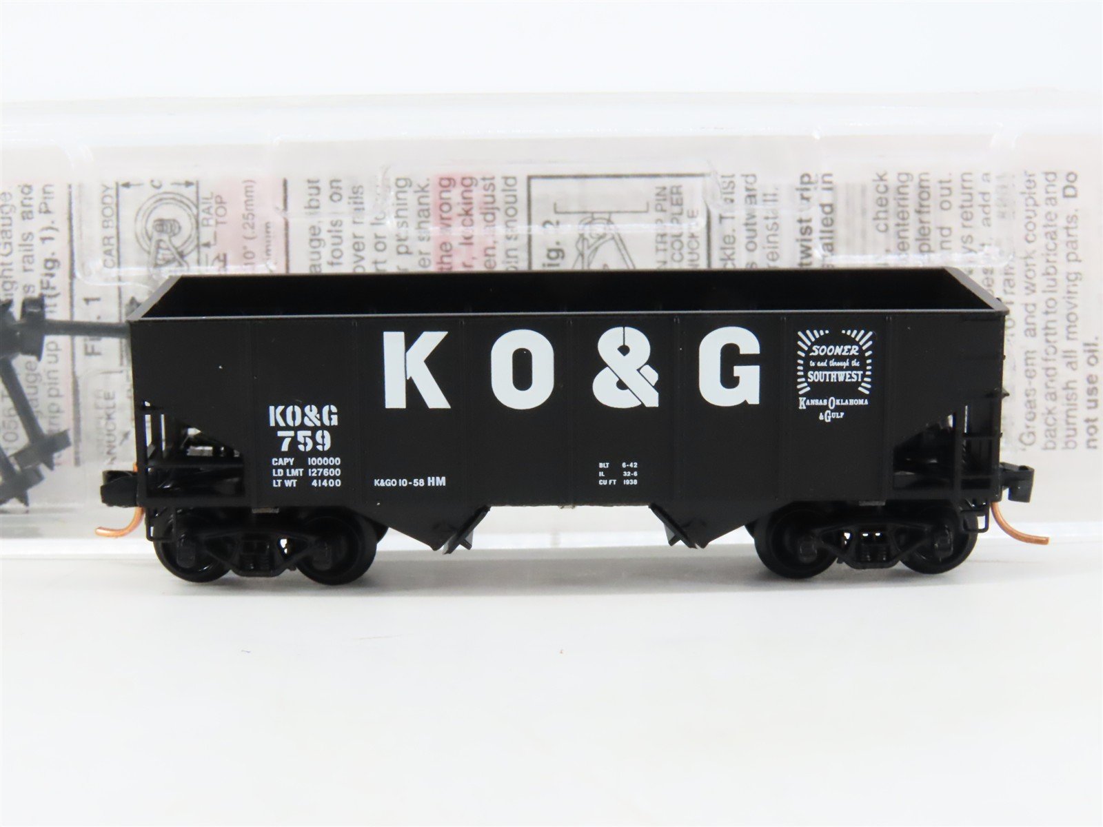 N Scale Micro-Trains MTL 56360 KO&G Kansas Oklahoma & Gulf 2-Bay Open Hopper 759
