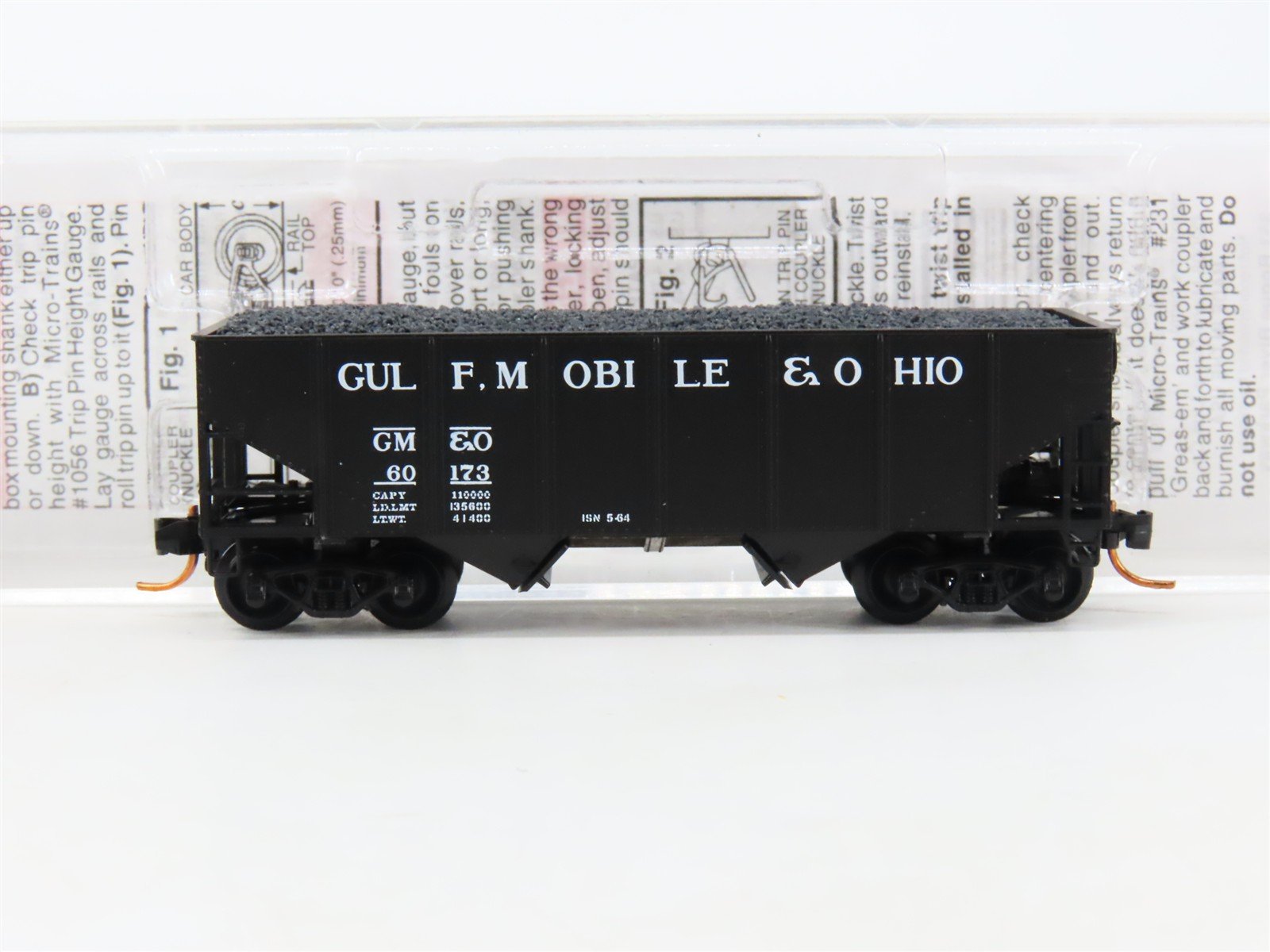N Micro-Trains MTL 05600290 GM&O Gulf Mobile & Ohio 2-Bay Hopper #60173 w/ Load