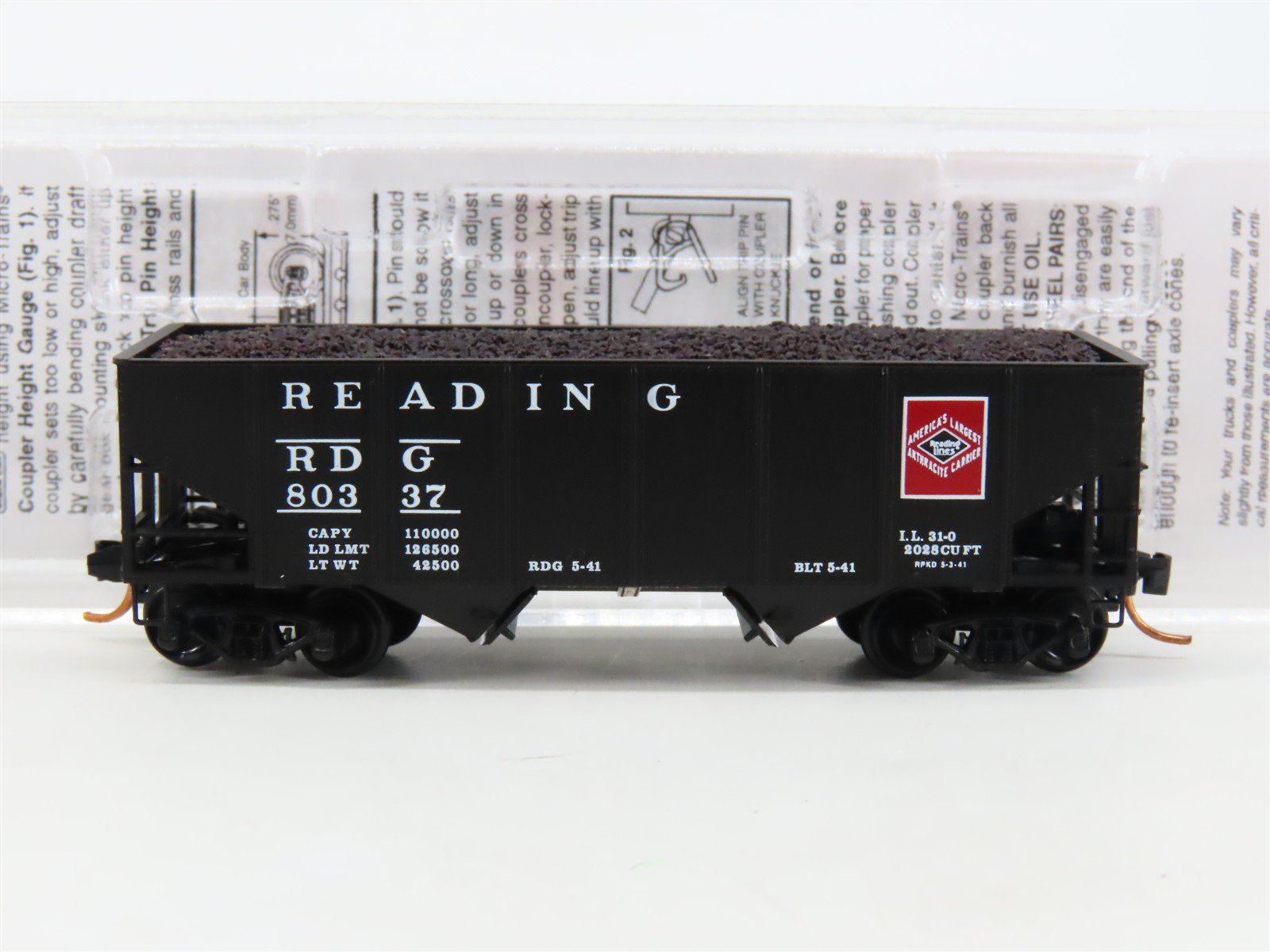 N Scale Micro-Trains MTL 05600180 RDG Reading Lines 2-Bay Hopper #80337 w/ Load
