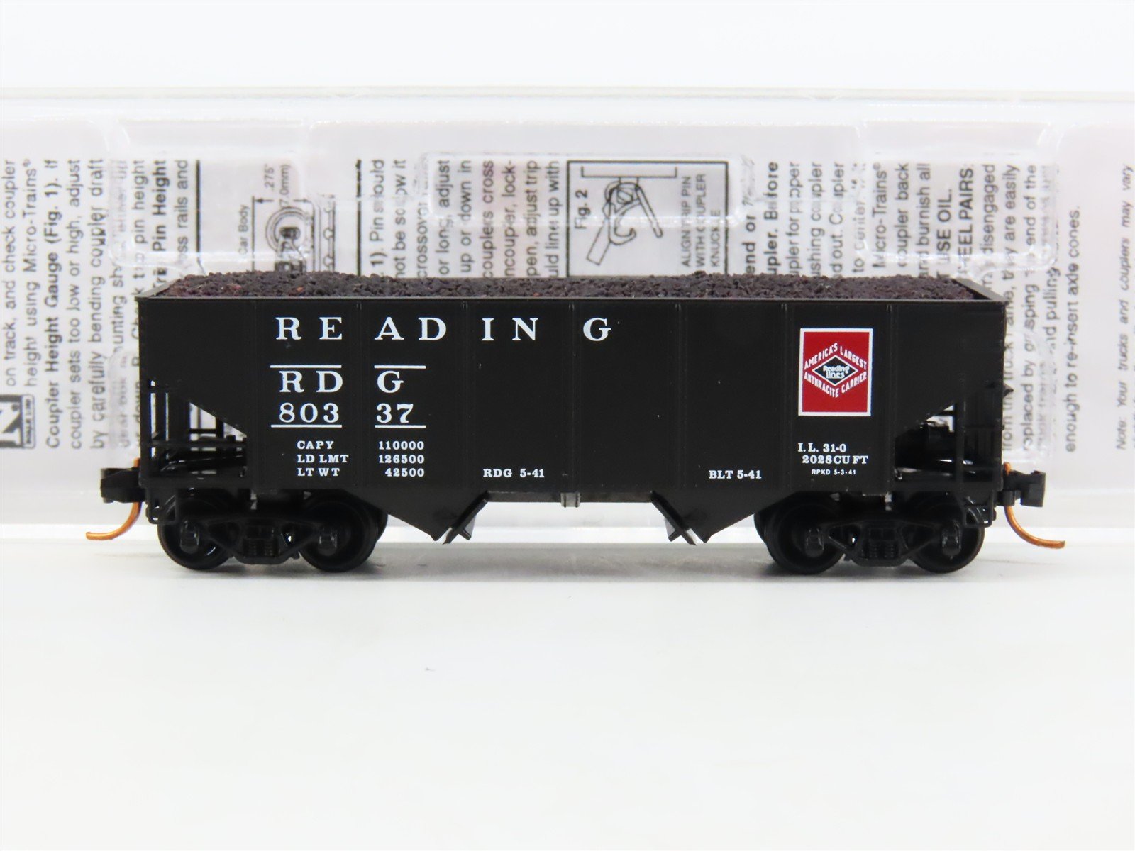 N Scale Micro-Trains MTL 05600180 RDG Reading Lines 2-Bay Hopper #80337 w/ Load