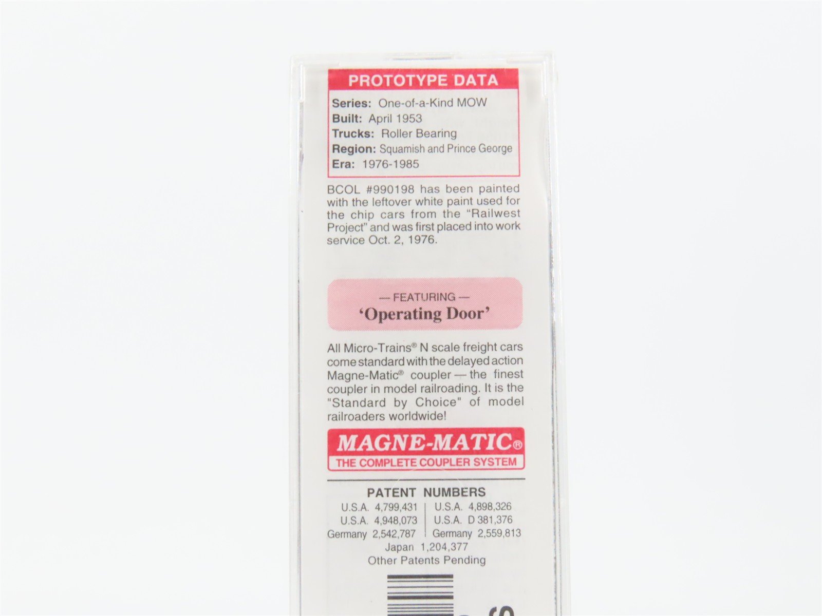 N Scale Micro-Trains MTL 07300060 BCOL British Columbia 40' Box Car #990198