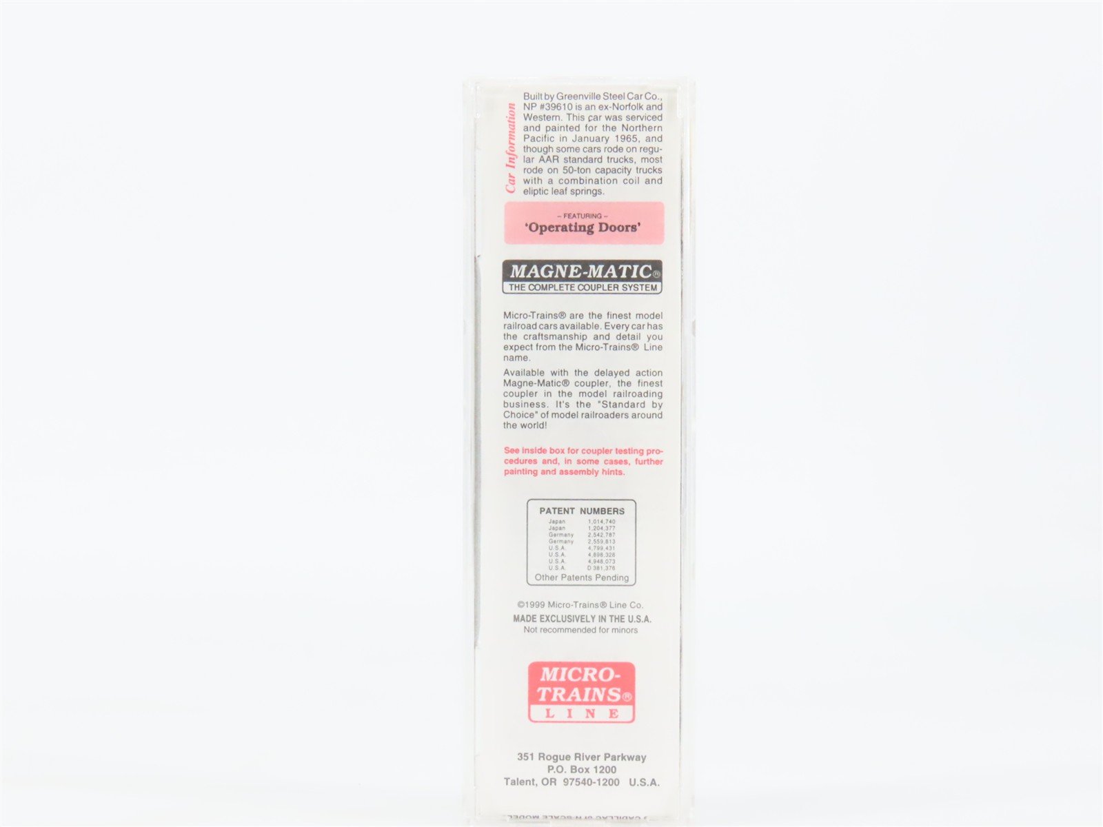 N Scale Micro-Trains MTL 79020 NP Northern Pacific 50' Double Door Boxcar #39610
