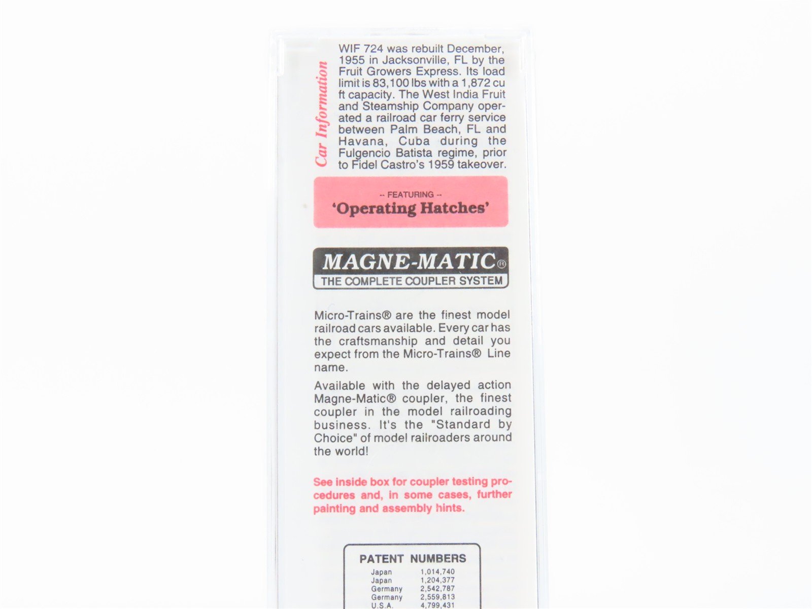N Scale Micro-Trains MTL 49510 WIF West India Fruit & Steamship 40' Box Car #724