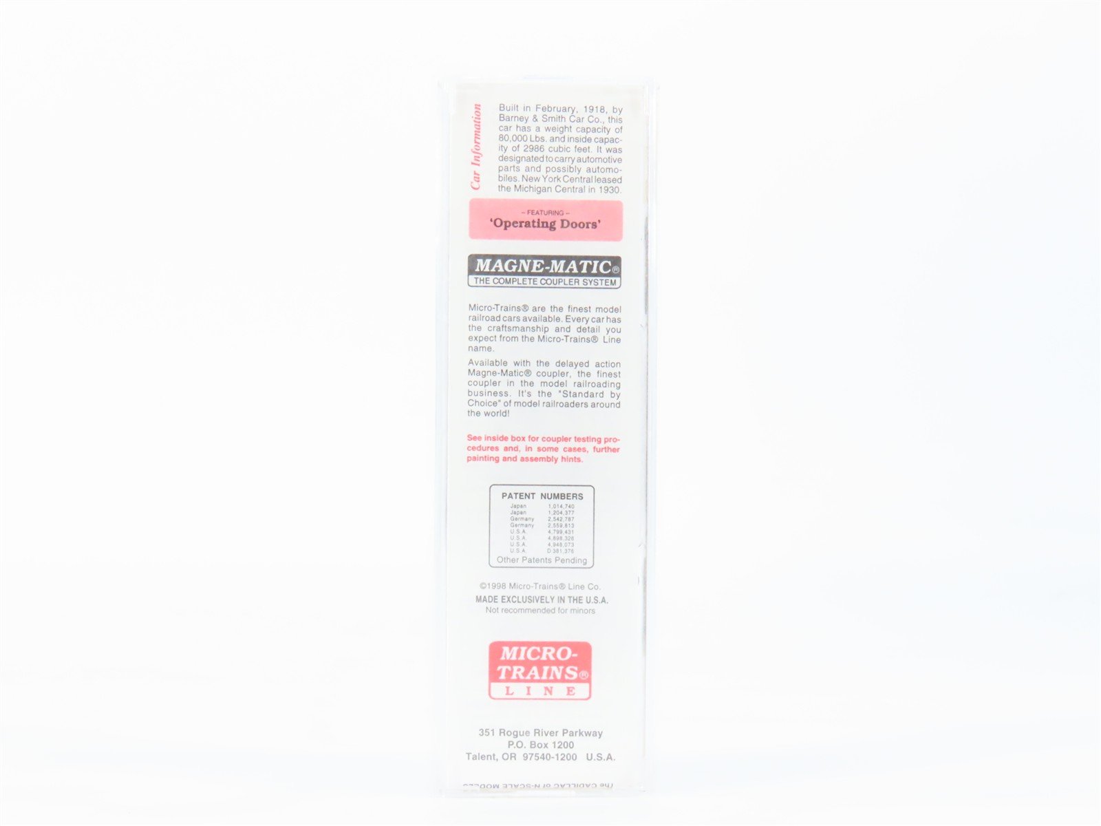 N Scale Micro-Trains MTL 43060 NYC Michigan Central 40' Wood Box Car #62475