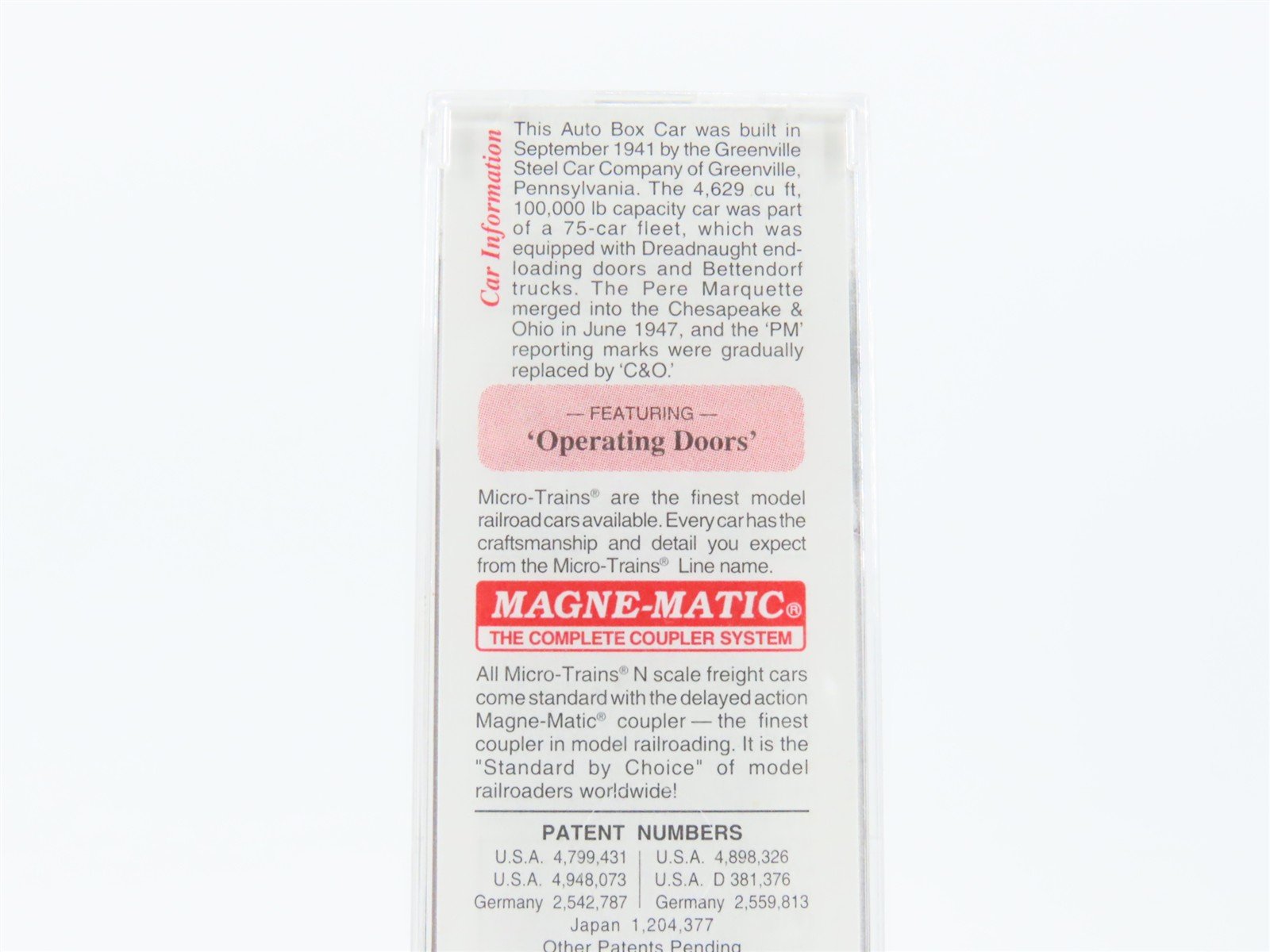 N Scale Micro-Trains MTL 78100 PM Pere Maquette 50' Auto Box Car #72142