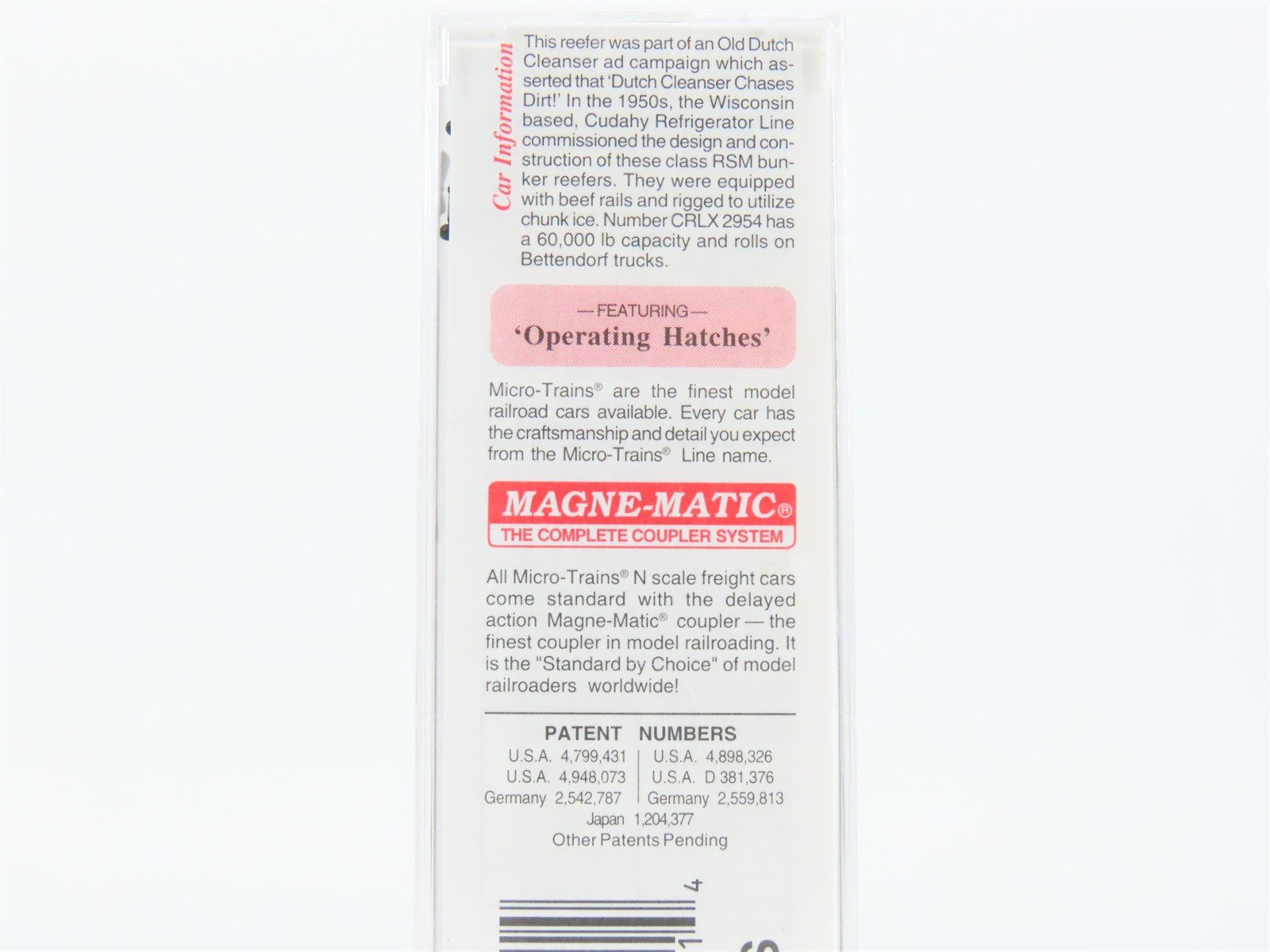 N Scale Micro-Trains MTL 49010 CRLX Cudahy Old Dutch Cleanser 40' Reefer #2954